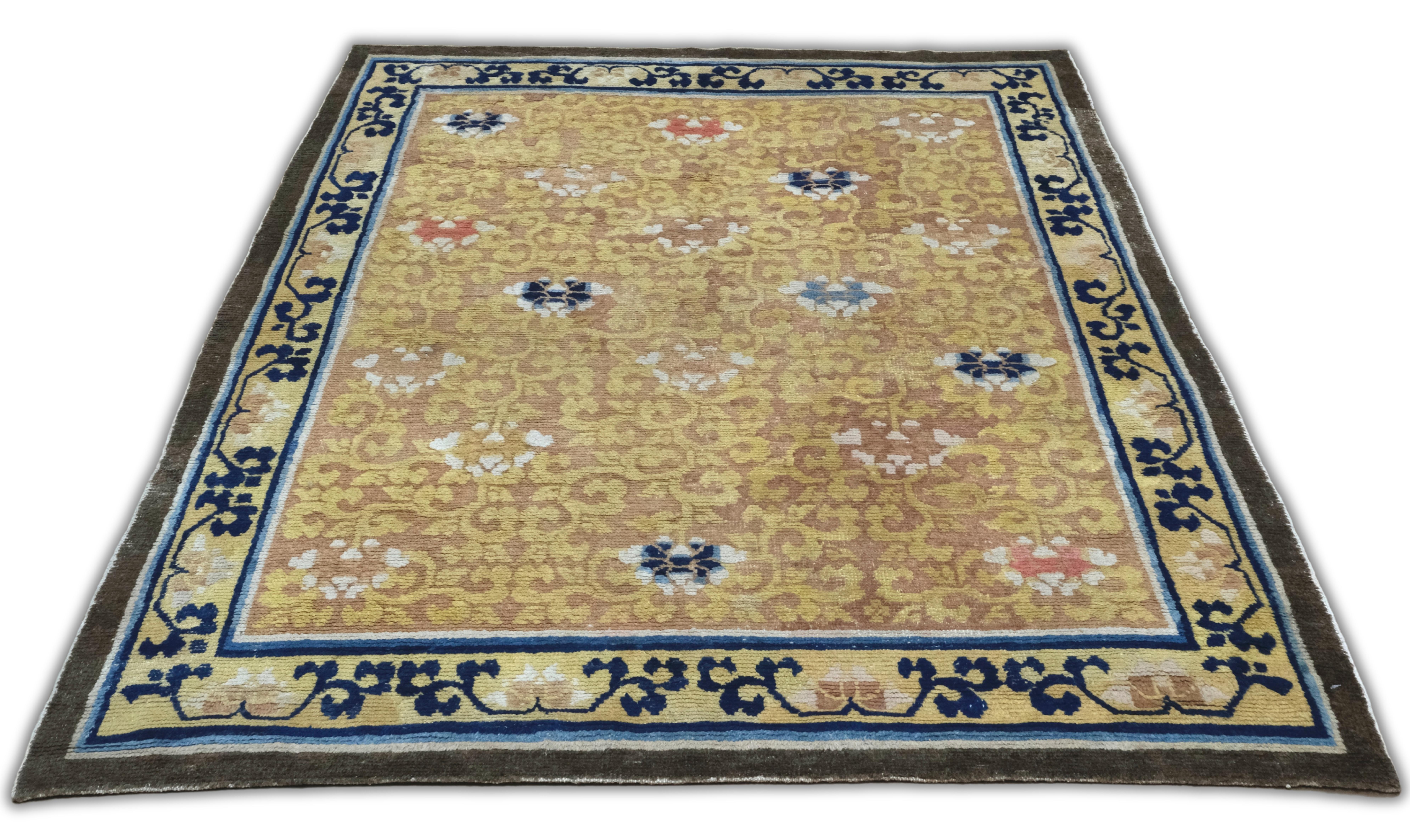 Antique Chinese Ningxia Rug Hand-Knotted Wool, 4'8
