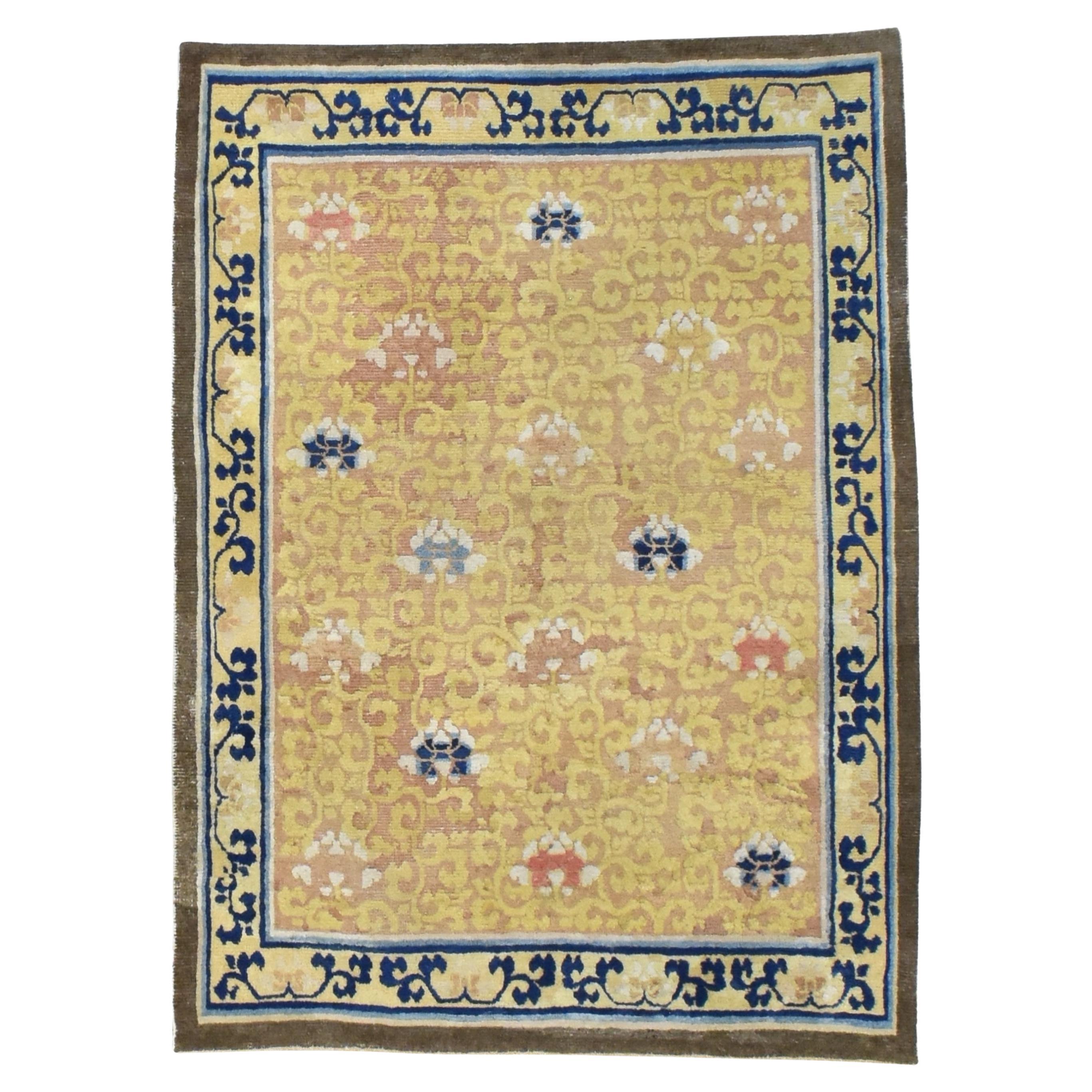 Antique Chinese Ningxia Rug Hand-Knotted Wool, 4'8"×6'4" For Sale