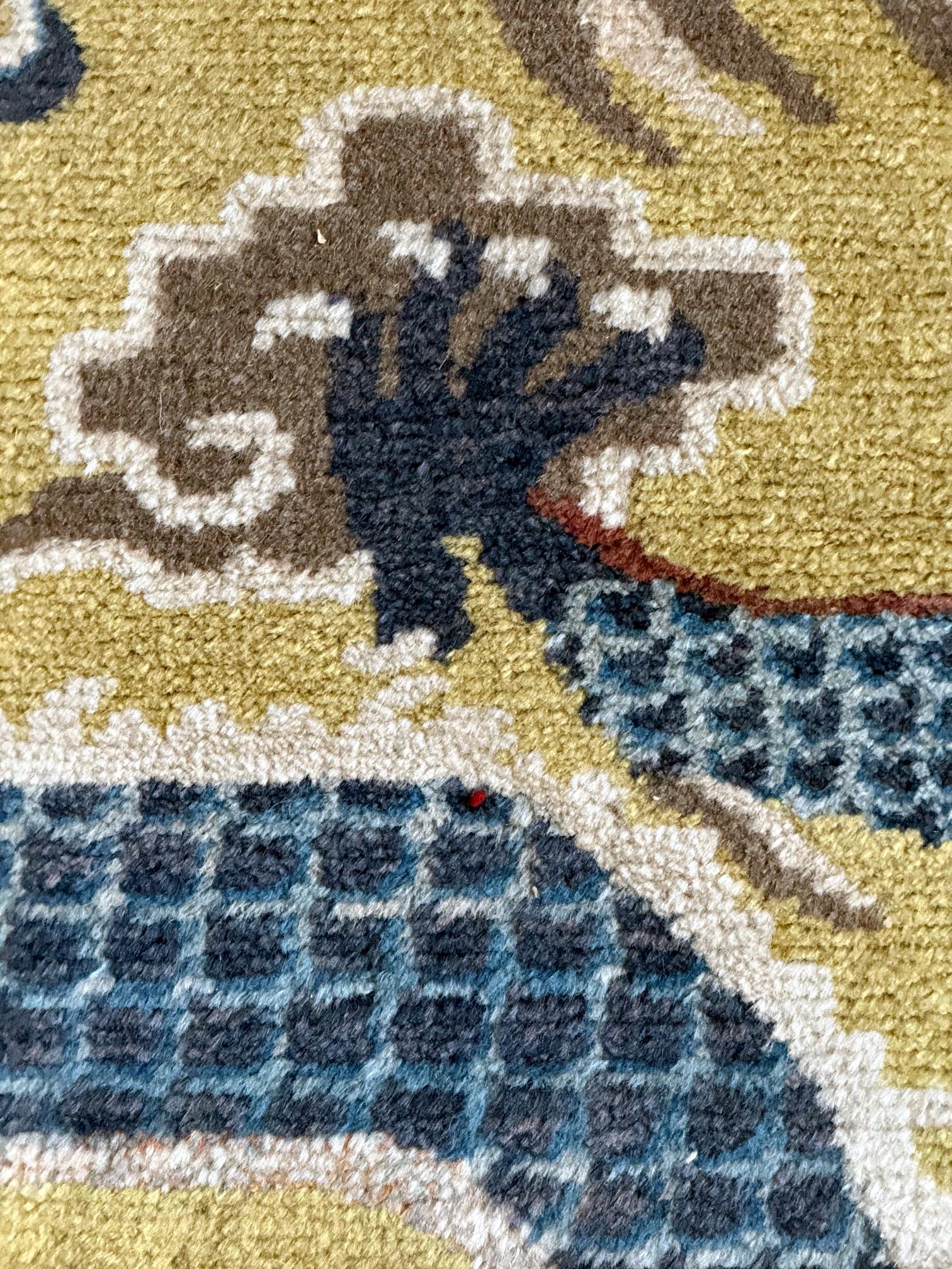 Antique Chinese Ningxia Tibetan Dragon Pillar Rug Qing Dynasty For Sale 6
