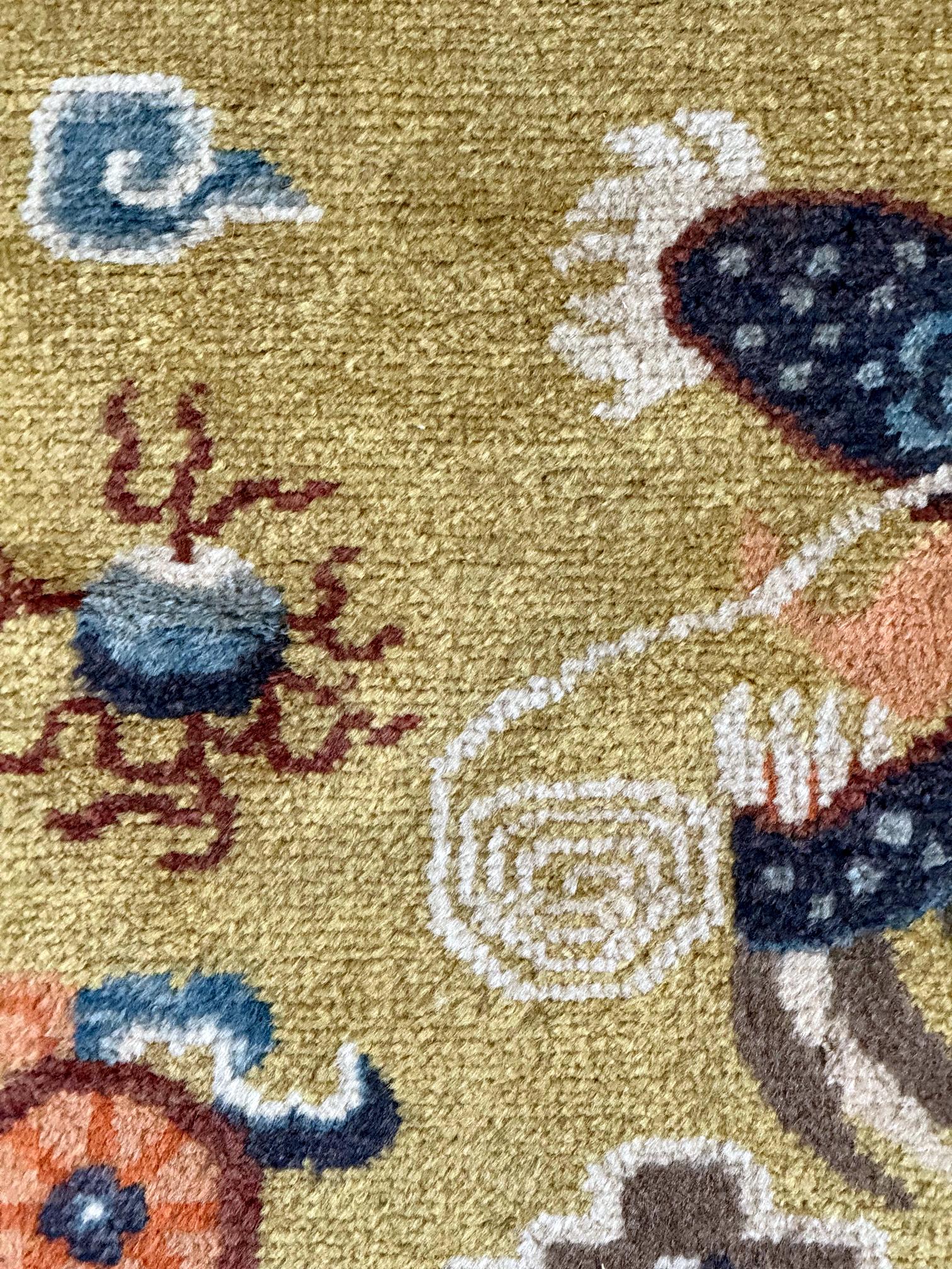 Antique Chinese Ningxia Tibetan Dragon Pillar Rug Qing Dynasty For Sale 7