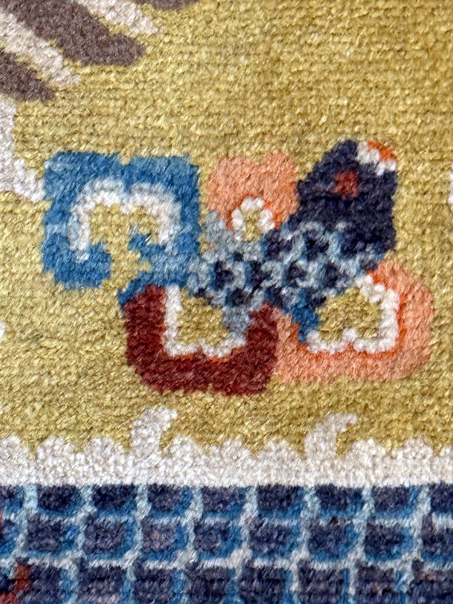 Antique Chinese Ningxia Tibetan Dragon Pillar Rug Qing Dynasty For Sale 11