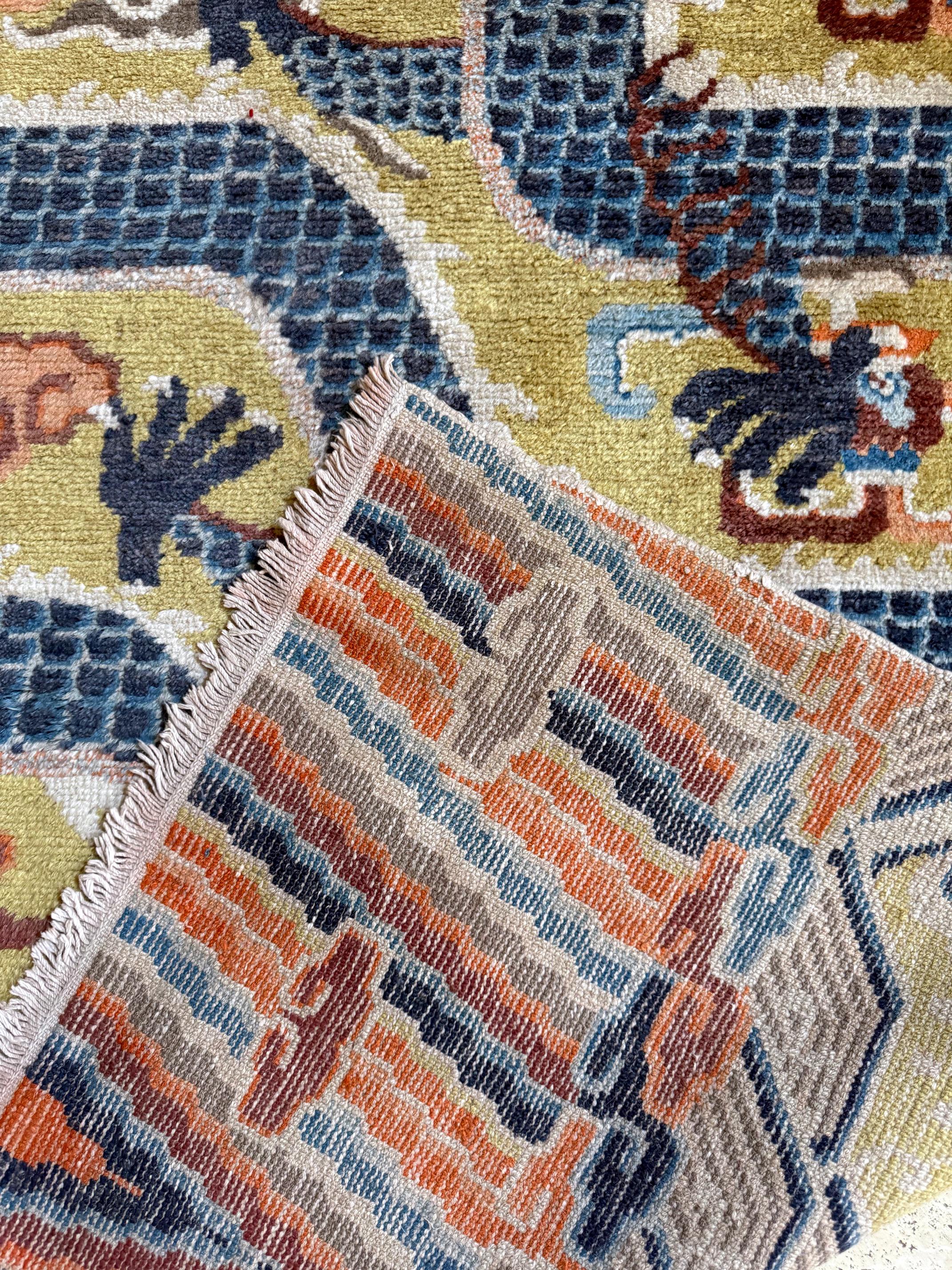 Antique Chinese Ningxia Tibetan Dragon Pillar Rug Qing Dynasty For Sale 13