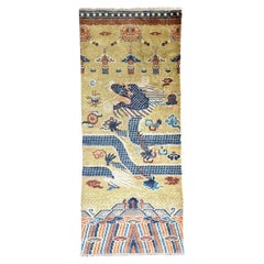 Antique Chinese Ningxia Tibetan Dragon Pillar Rug Qing Dynasty
