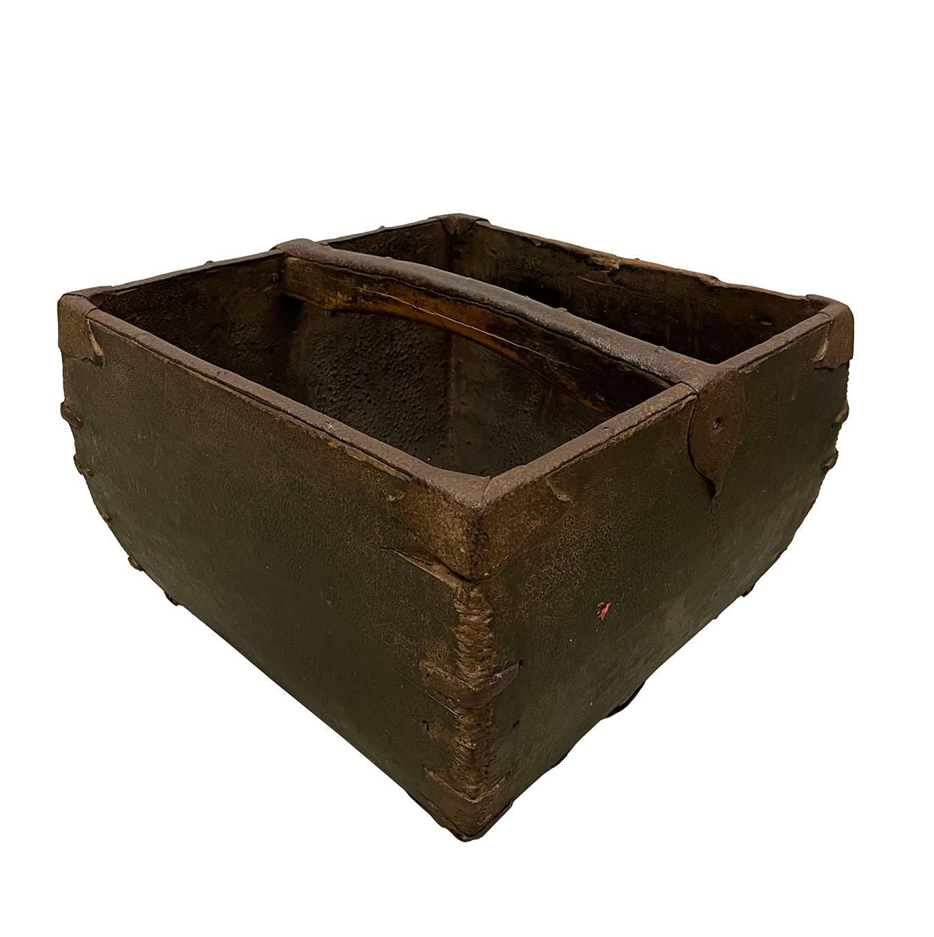 Look at this primitive Antique Chinese official wooden rice measurement bucket 