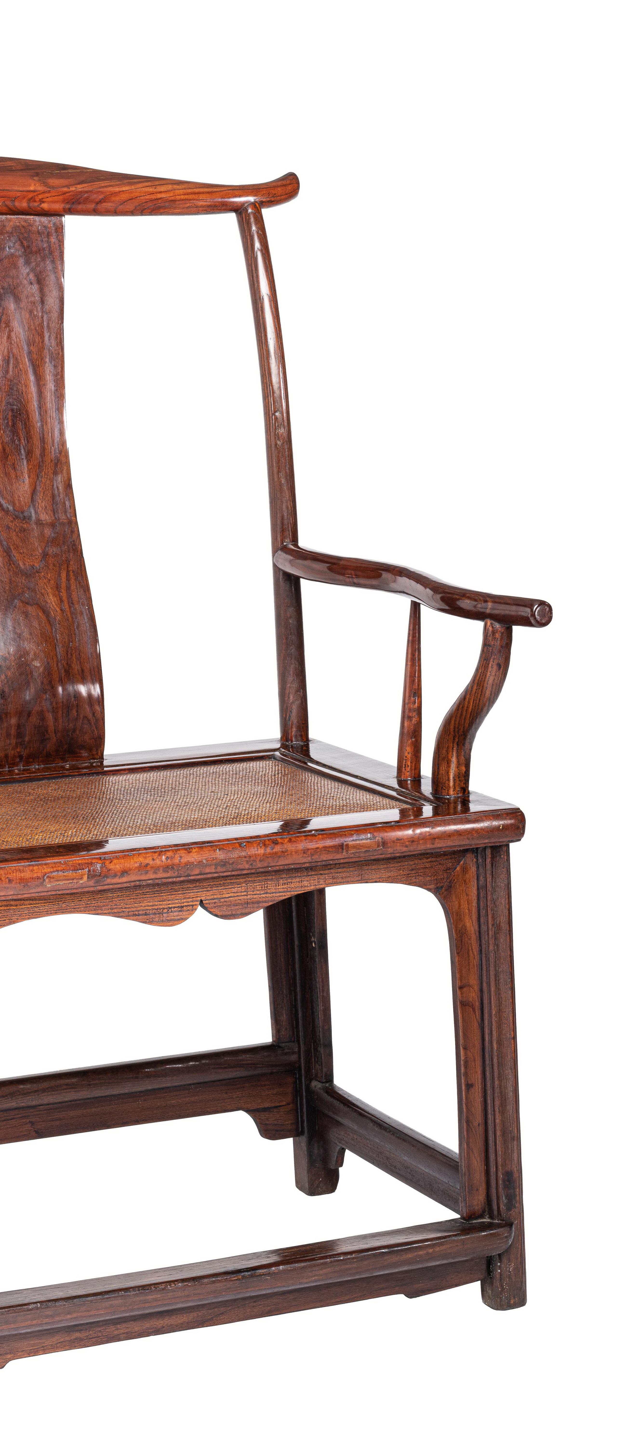 Hand-Crafted Antique Chinese Official's Hat Armchair with Protruding Yoke Back and Hand Grips