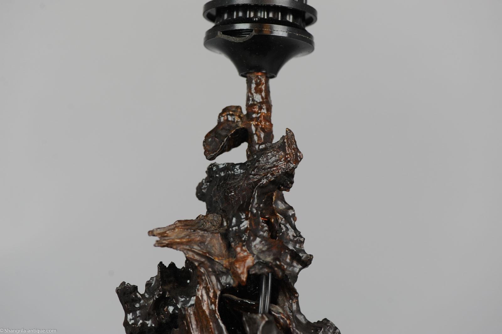 Antique Chinese Old Carved Wood Scholars Root Object Tower Lamp, 20th century In Good Condition In Amsterdam, Noord Holland
