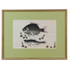 Peinture chinoise ou japonaise ancienne de poissons, Qing / Edo ou Meiji