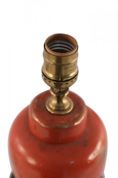 Antique Chinese Orange and Metallic Bamboo Design Porcelain Table Lamp