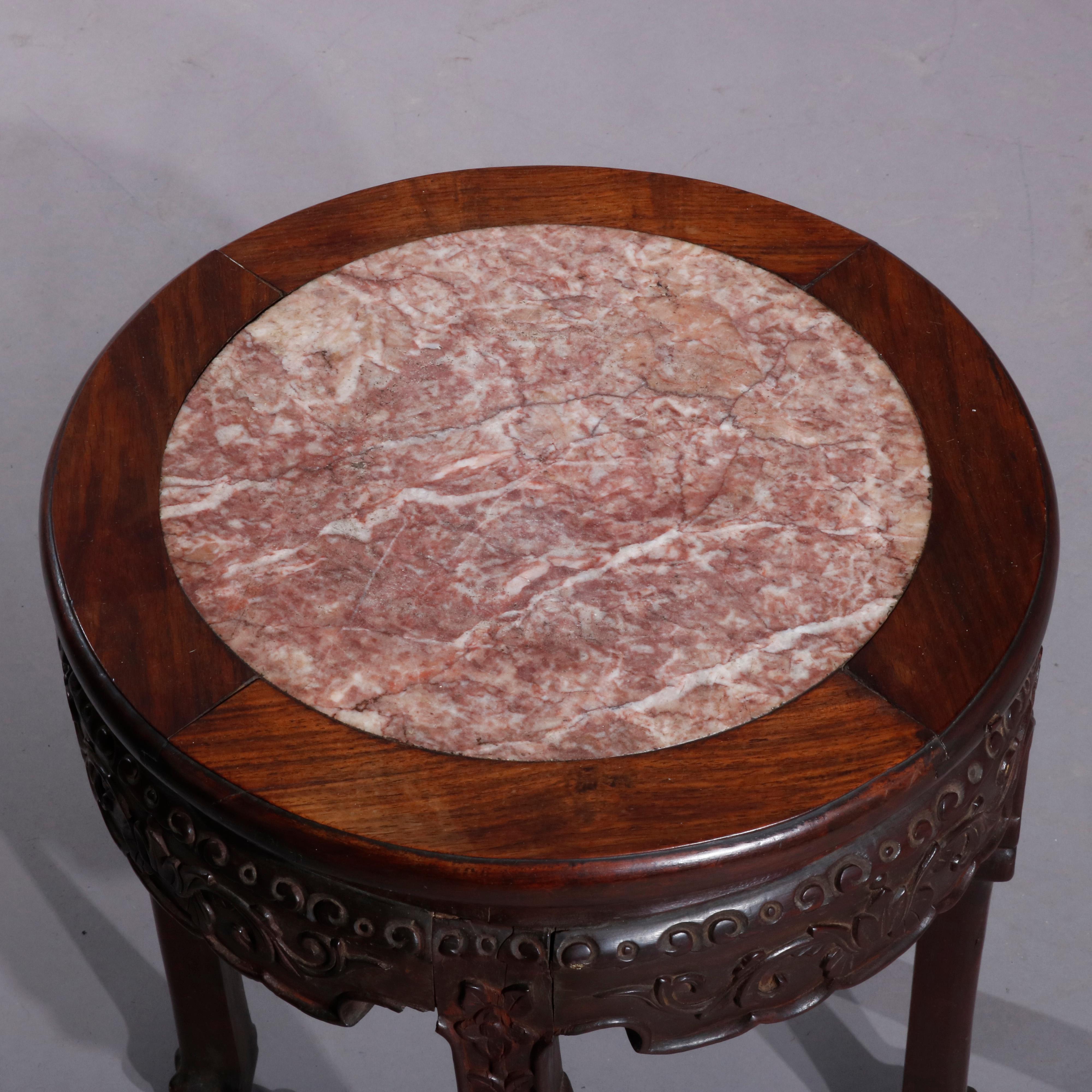 Antique Chinese Oriental Carved Rosewood Marble Top Fern Stand, circa 1900 1