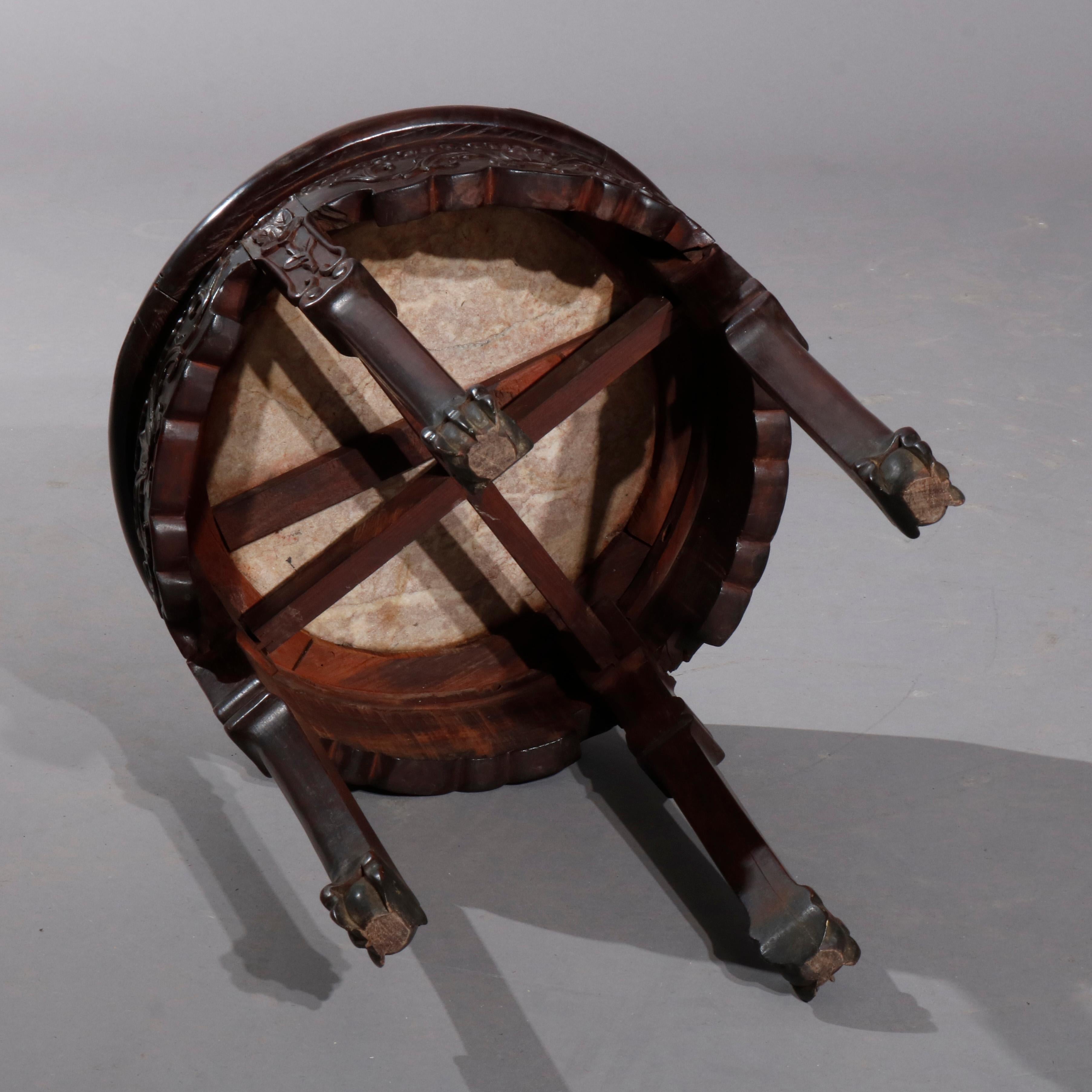 Antique Chinese Oriental Carved Rosewood Marble Top Fern Stand, circa 1900 2