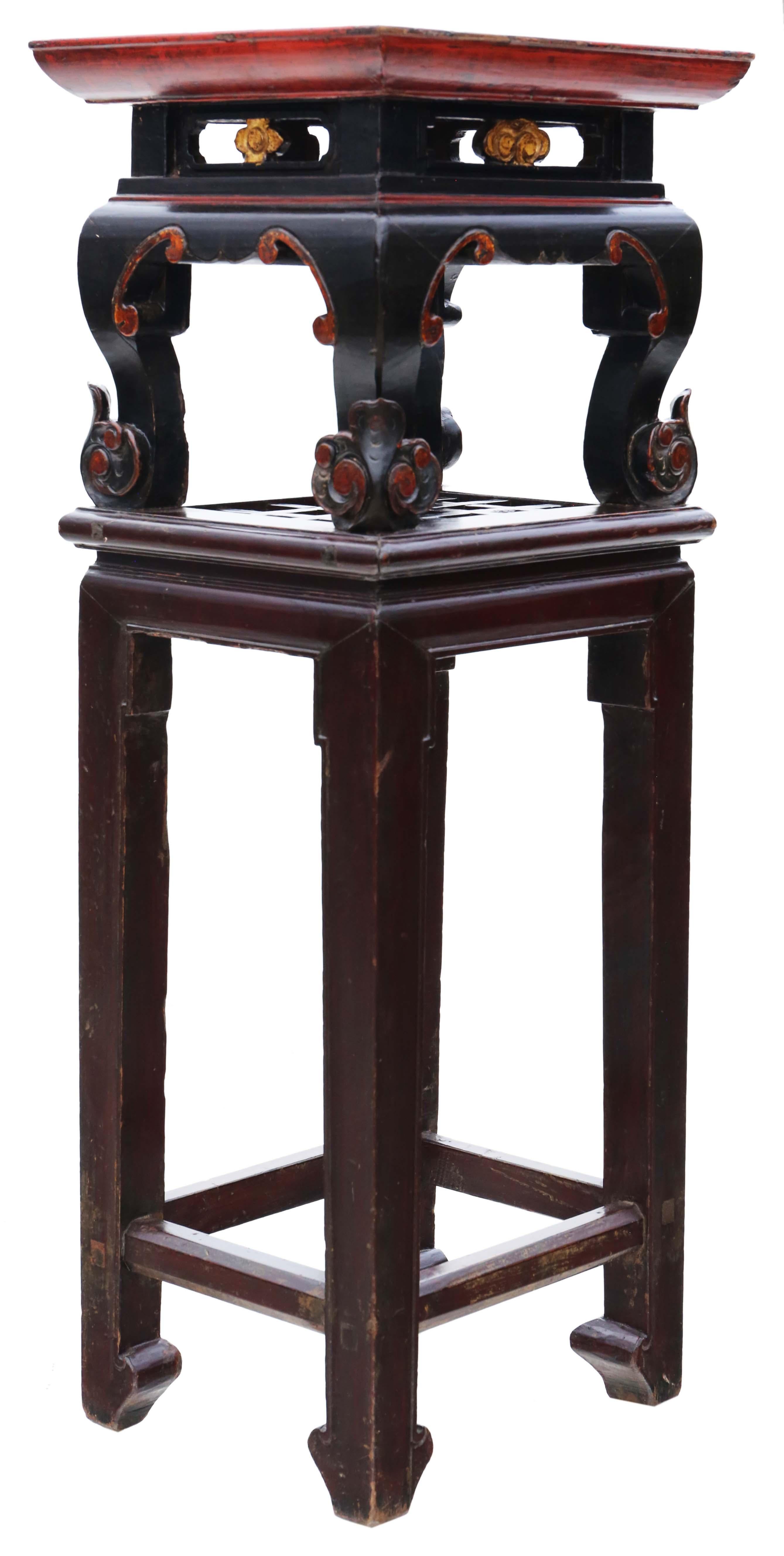 Wood Antique Chinese oriental painted side occasional table stand C1920 For Sale