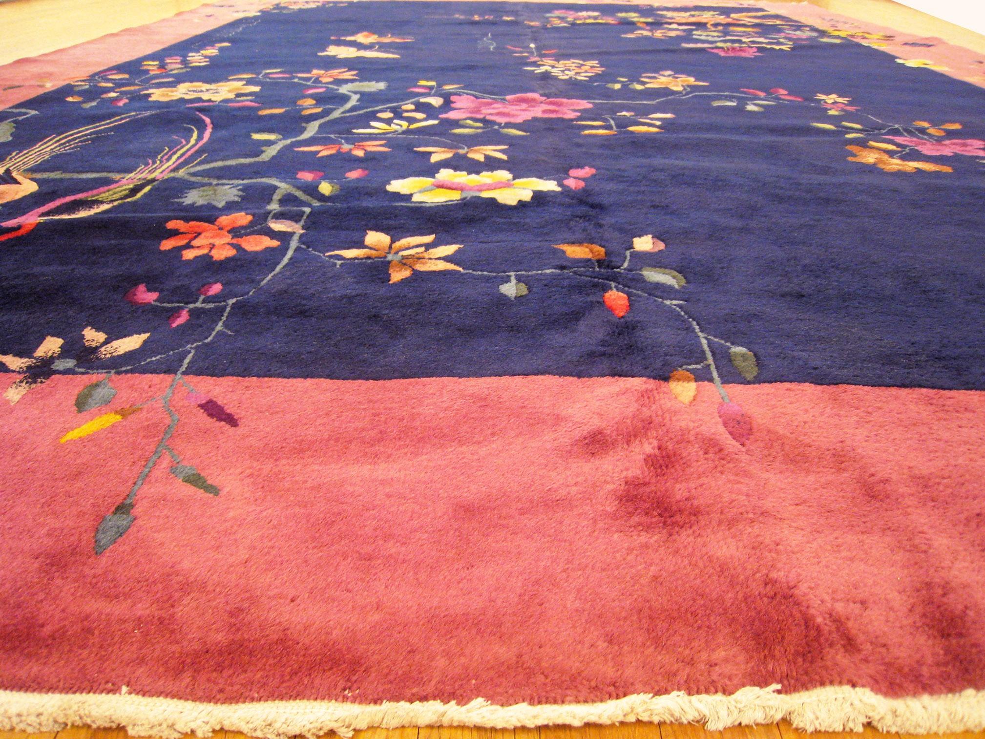 Early 20th Century Antique Chinese Oriental Rug, in Room Size, W Open Field and Flowers For Sale