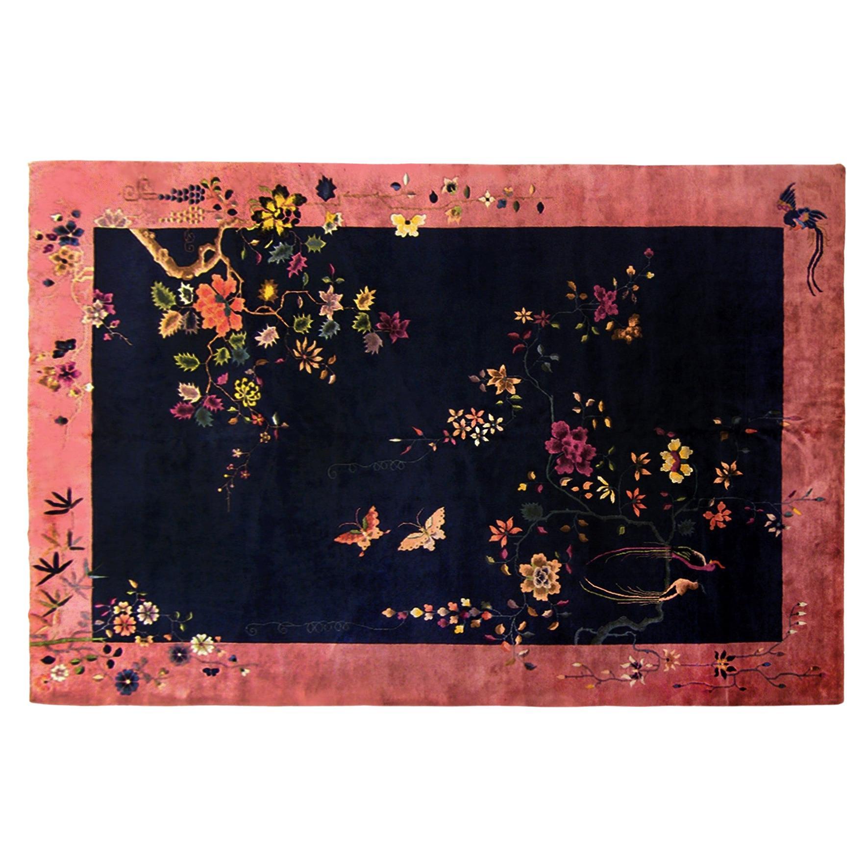 Antique Chinese Oriental Rug, in Room Size, W Open Field and Flowers For Sale