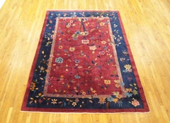 Antique Chinese Oriental Rug, in Room Size, with Flowers and Red and Blue Tones