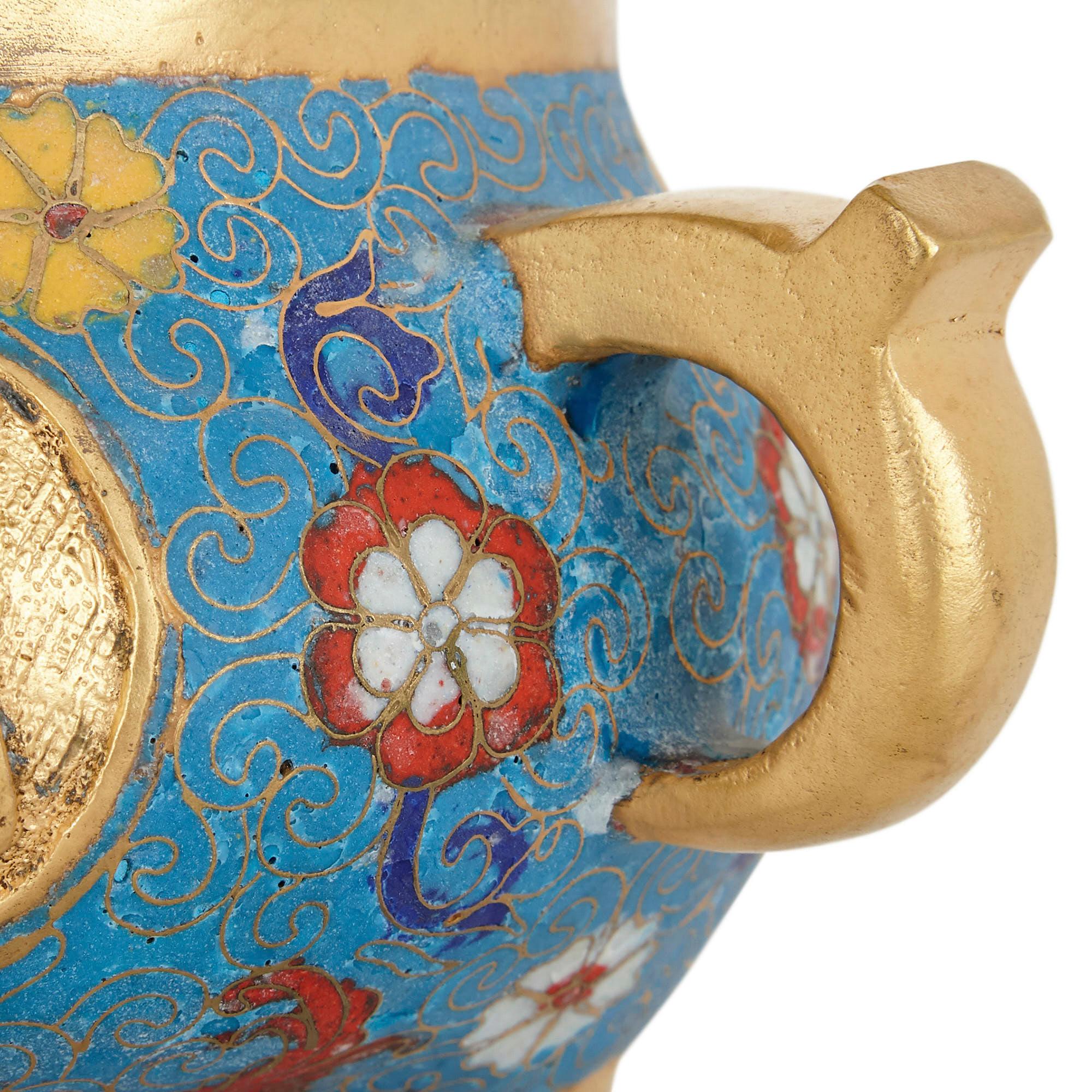 Cloissoné Antique Chinese Ormolu and Cloisonné Enamel Vase for the Islamic Market For Sale