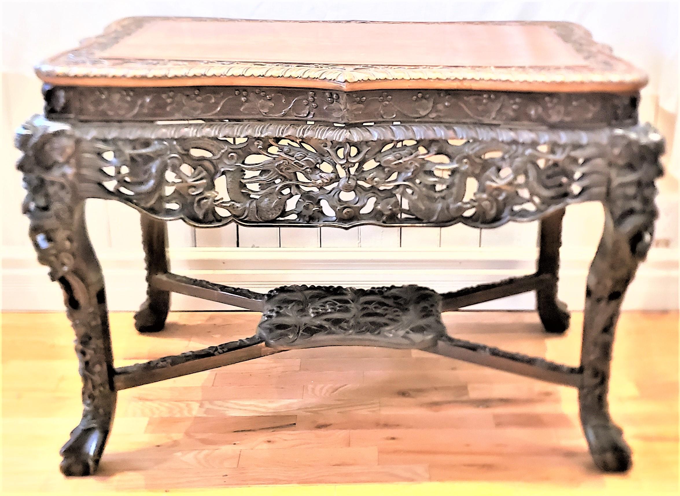 Antique Chinese Ornately Carved Writing or Accent Table with Dragons & Fruits For Sale 2