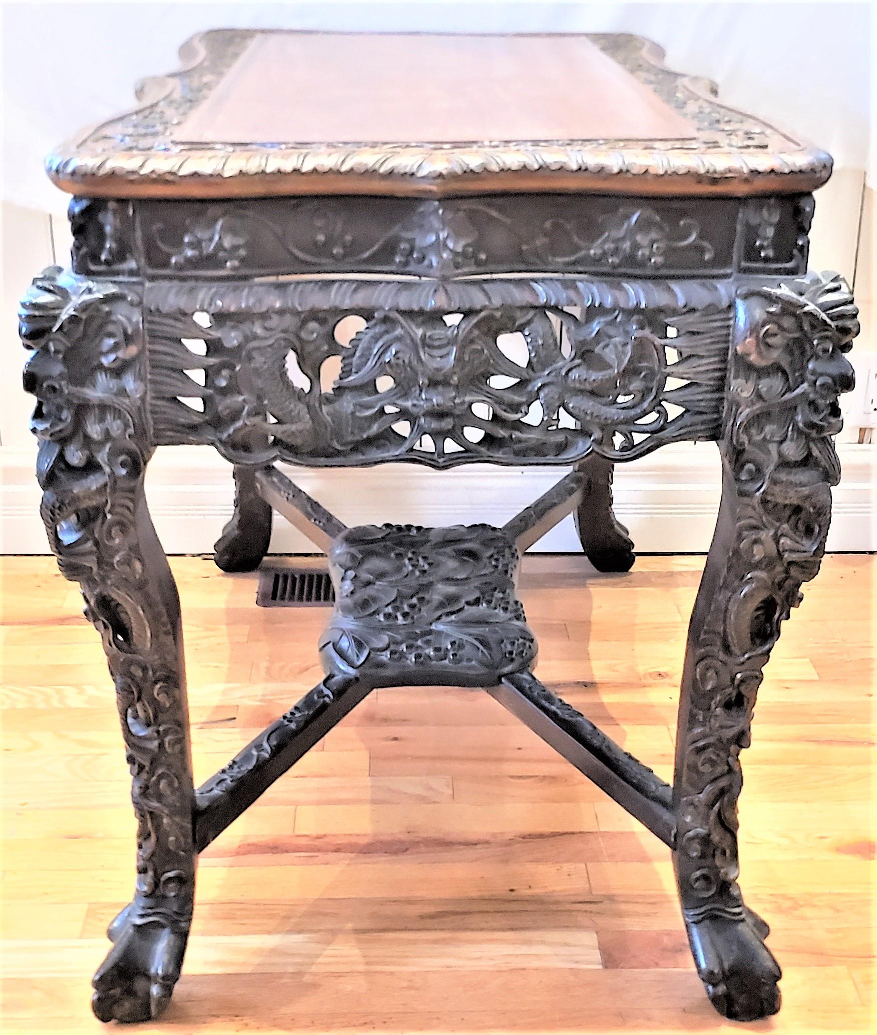 Antique Chinese Ornately Carved Writing or Accent Table with Dragons & Fruits For Sale 3