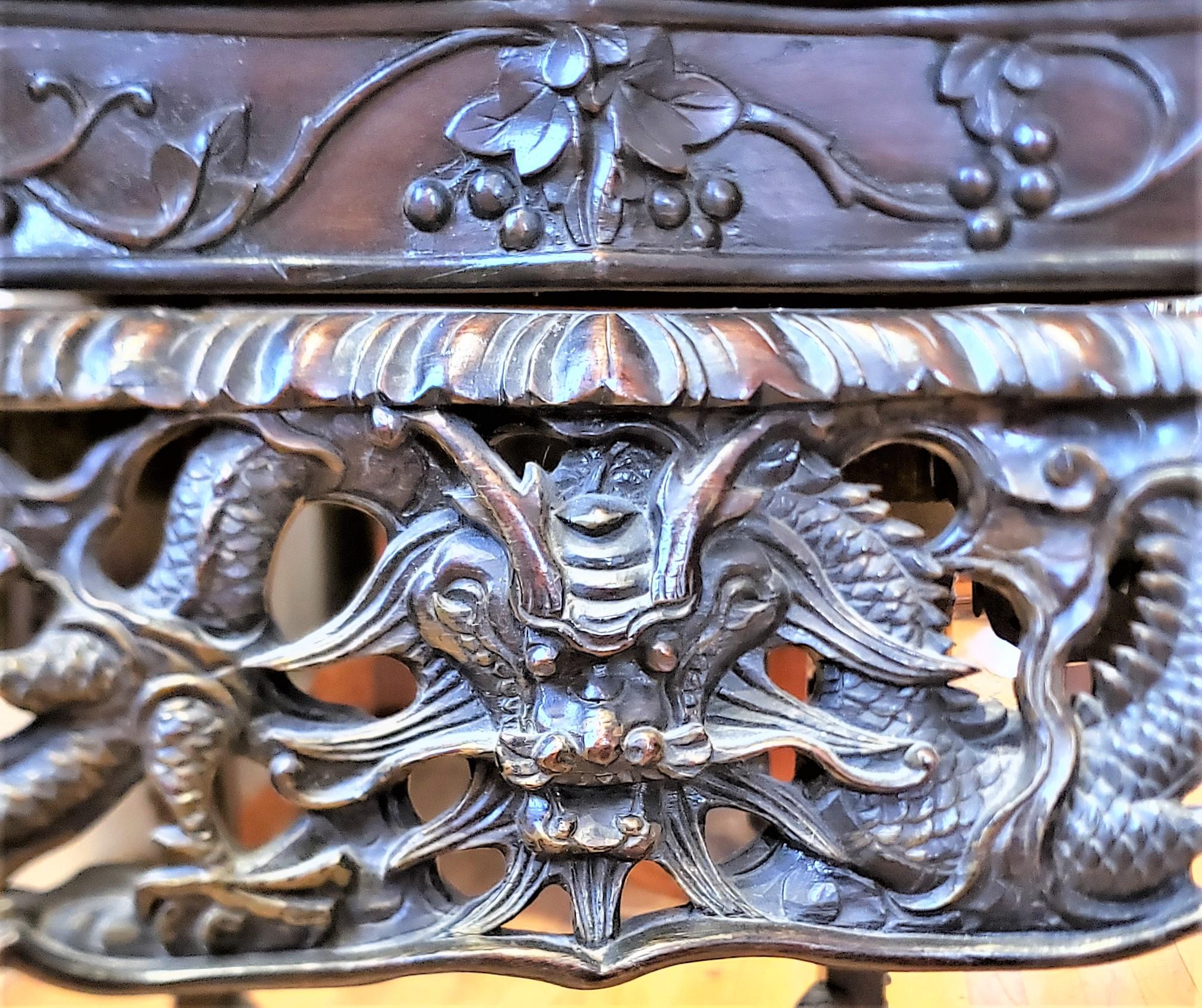 Antique Chinese Ornately Carved Writing or Accent Table with Dragons & Fruits For Sale 8