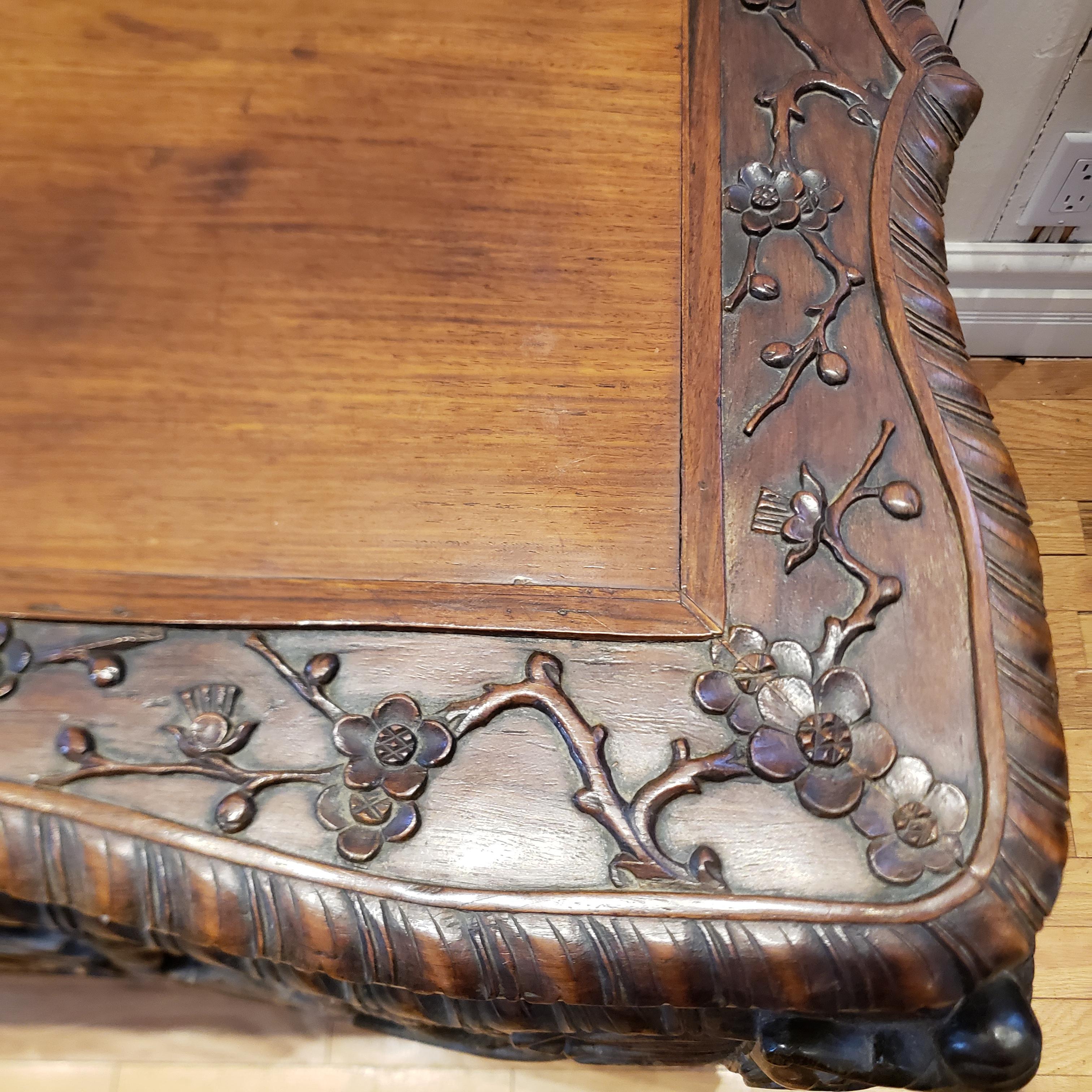 Antique Chinese Ornately Carved Writing or Accent Table with Dragons & Fruits For Sale 9