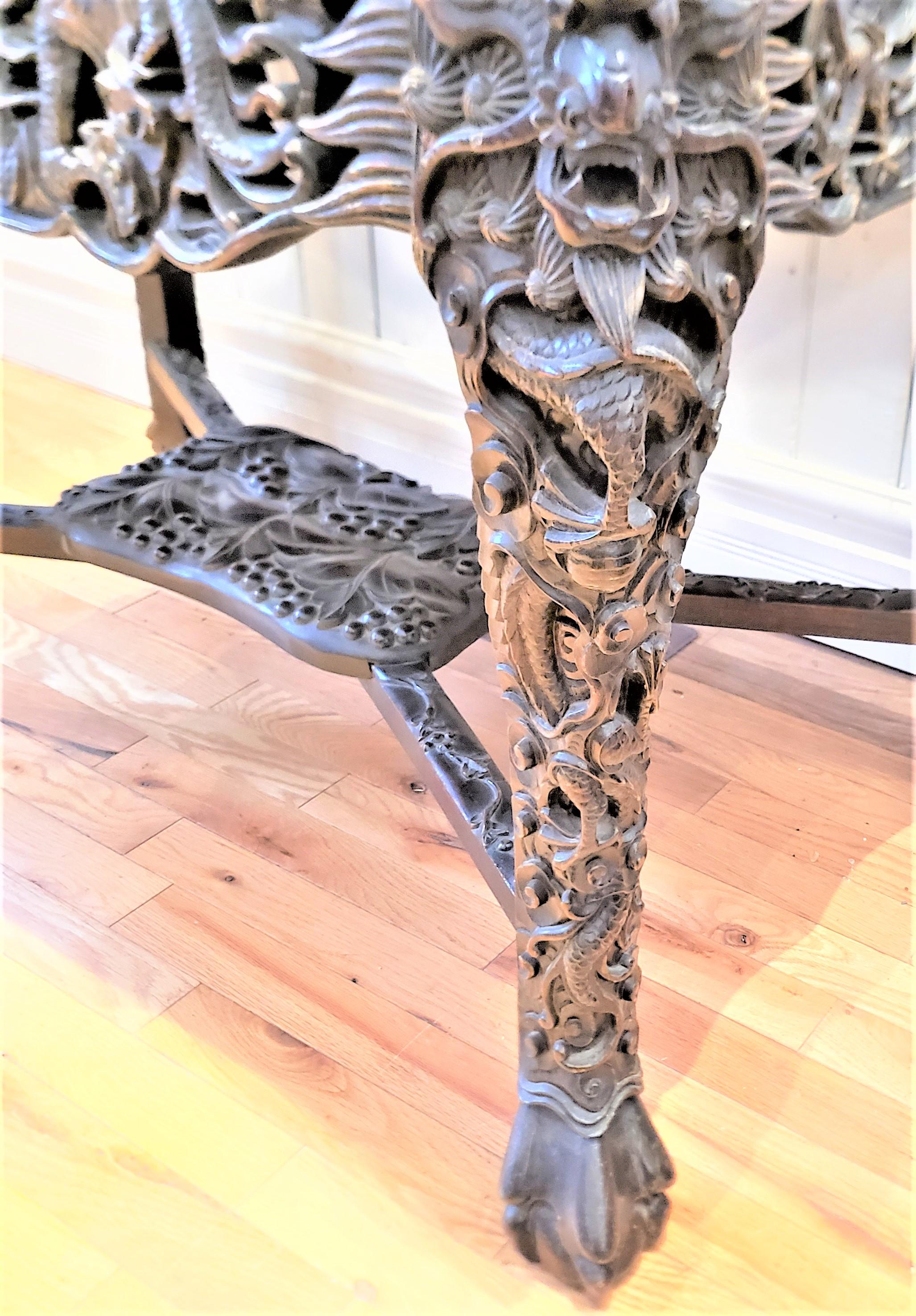 Antique Chinese Ornately Carved Writing or Accent Table with Dragons & Fruits For Sale 10