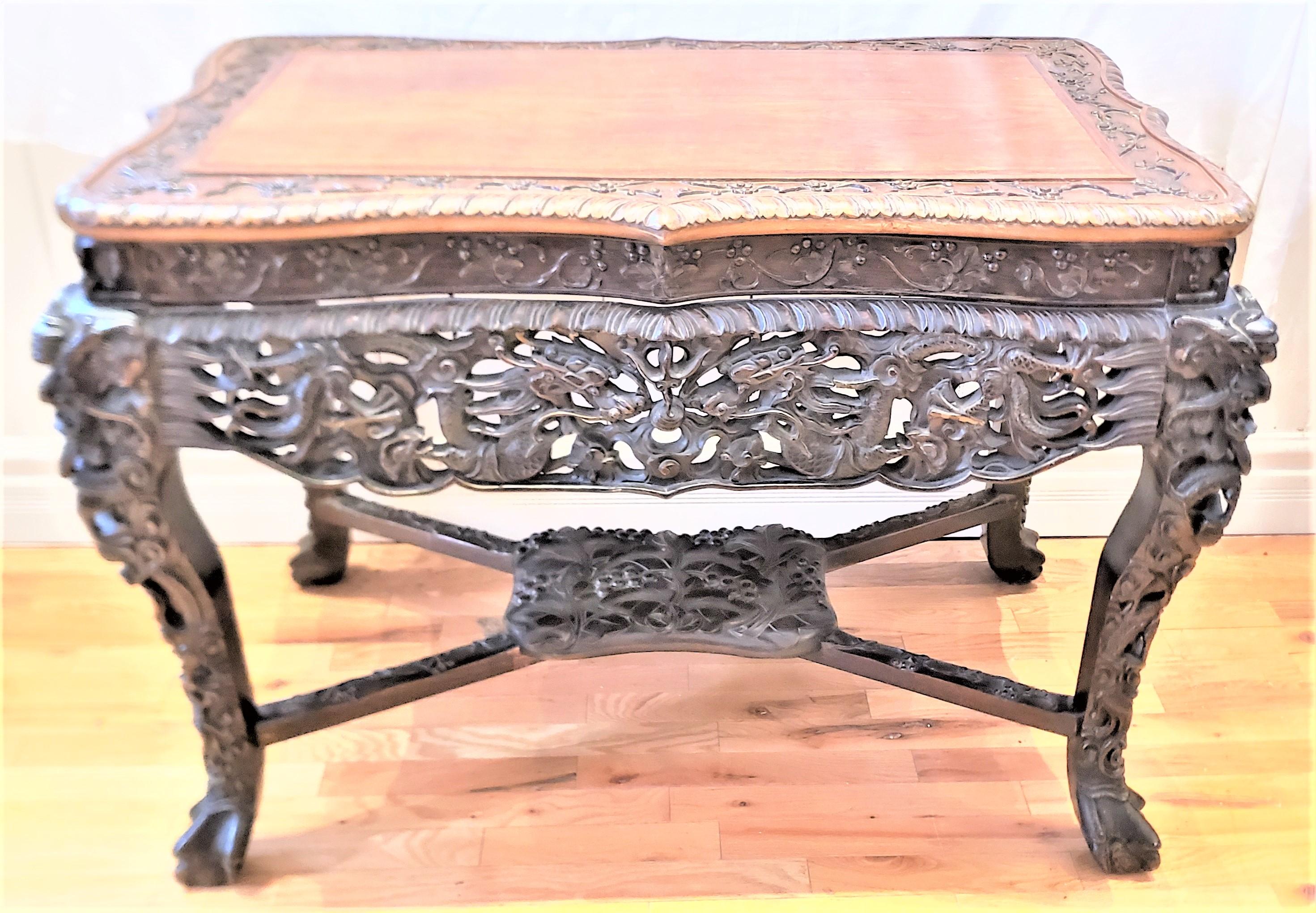 Antique Chinese Ornately Carved Writing or Accent Table with Dragons & Fruits In Good Condition For Sale In Hamilton, Ontario