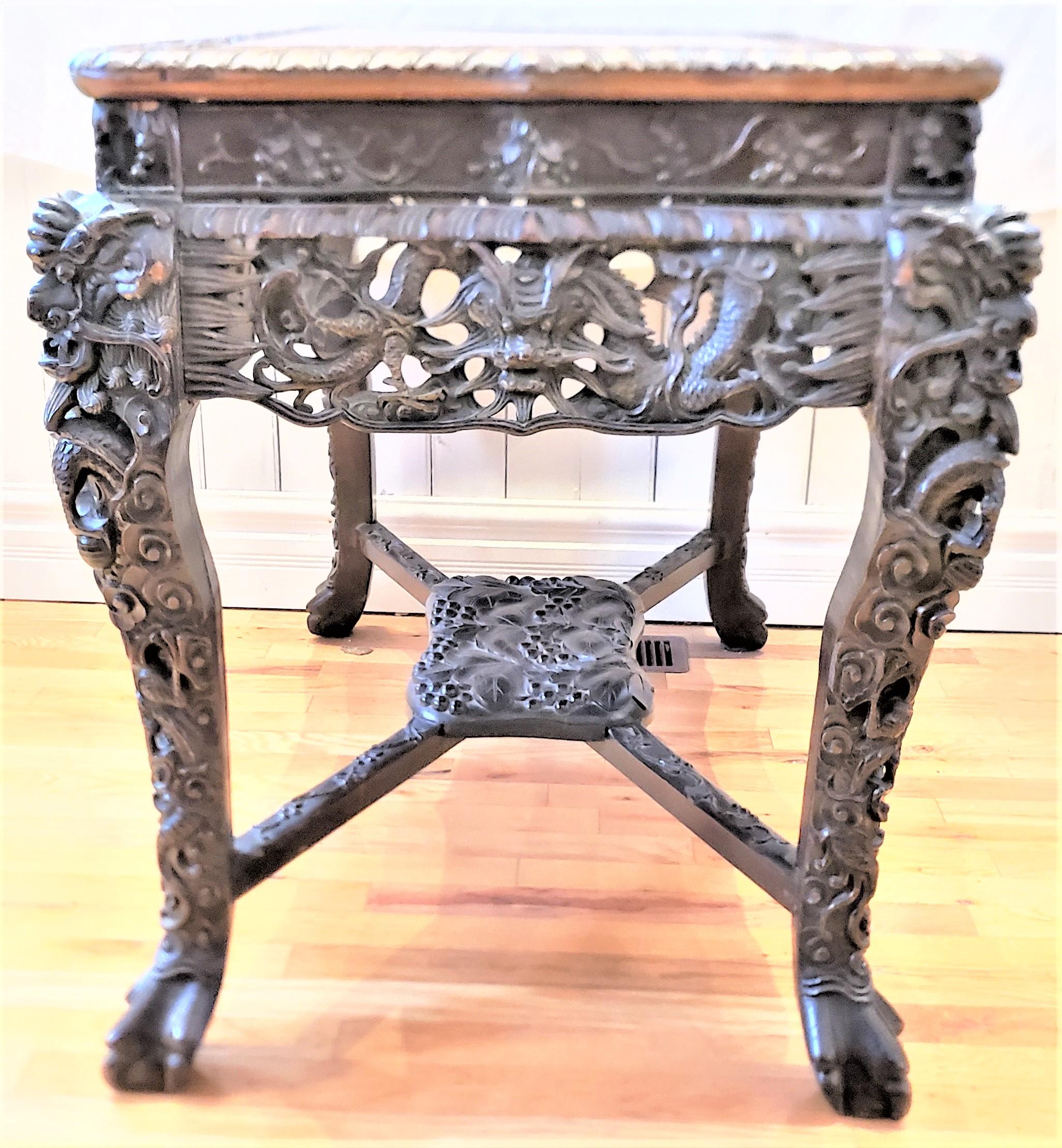 19th Century Antique Chinese Ornately Carved Writing or Accent Table with Dragons & Fruits For Sale