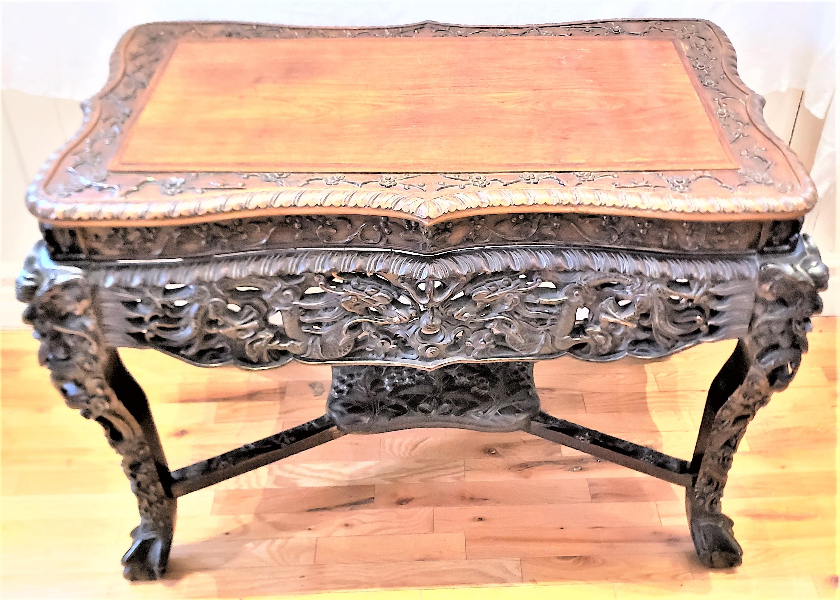 Antique Chinese Ornately Carved Writing or Accent Table with Dragons & Fruits For Sale 1