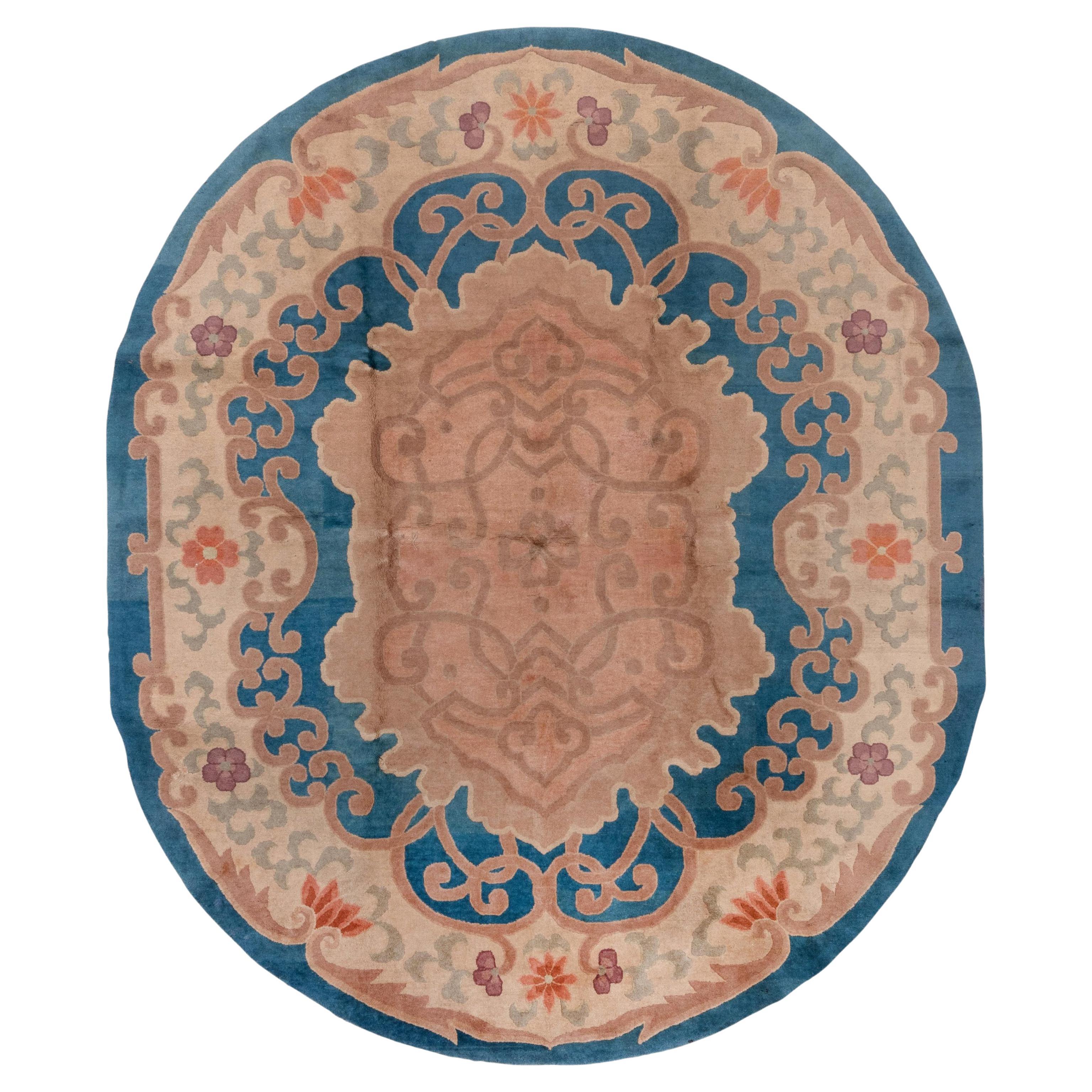 Antique Chinese Oval Carpet, Peking, circa 1930s For Sale