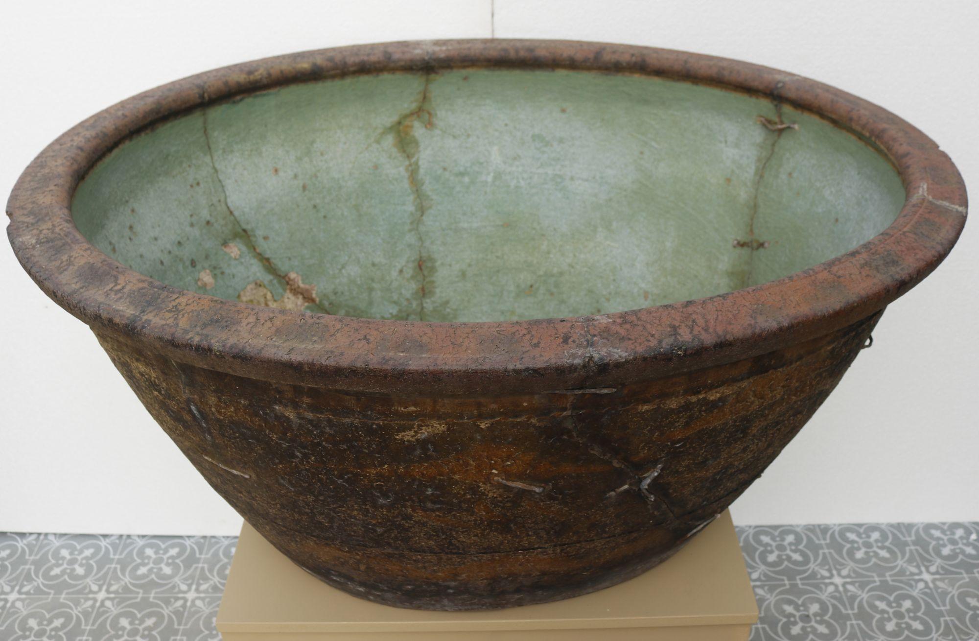 Late 19th Century Antique Chinese Oval Fish Bowl Planter For Sale