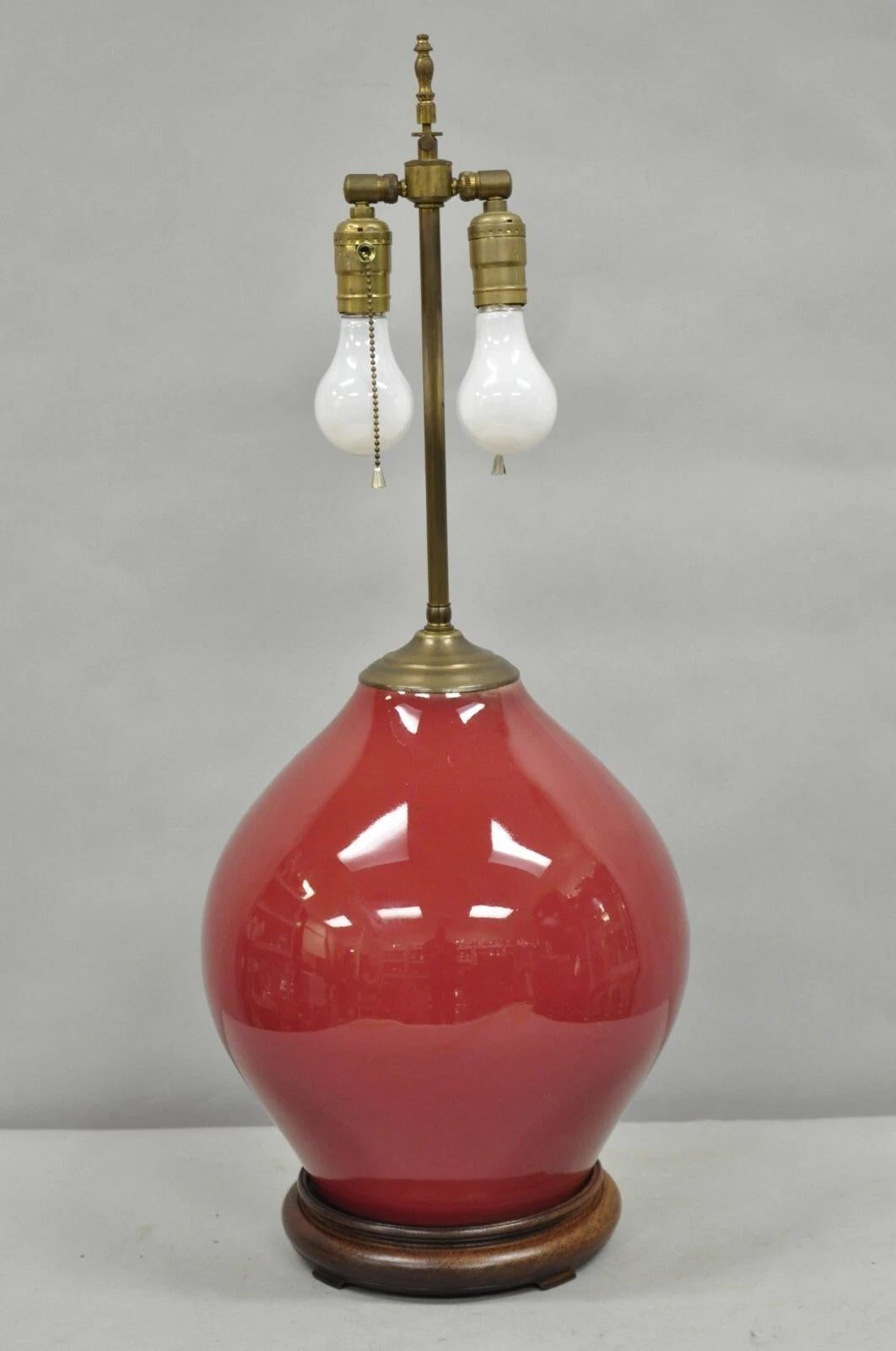 Antique Chinese Oxblood Red Glazed Porcelain Bulbous Jardinierie Table Lamp For Sale 4