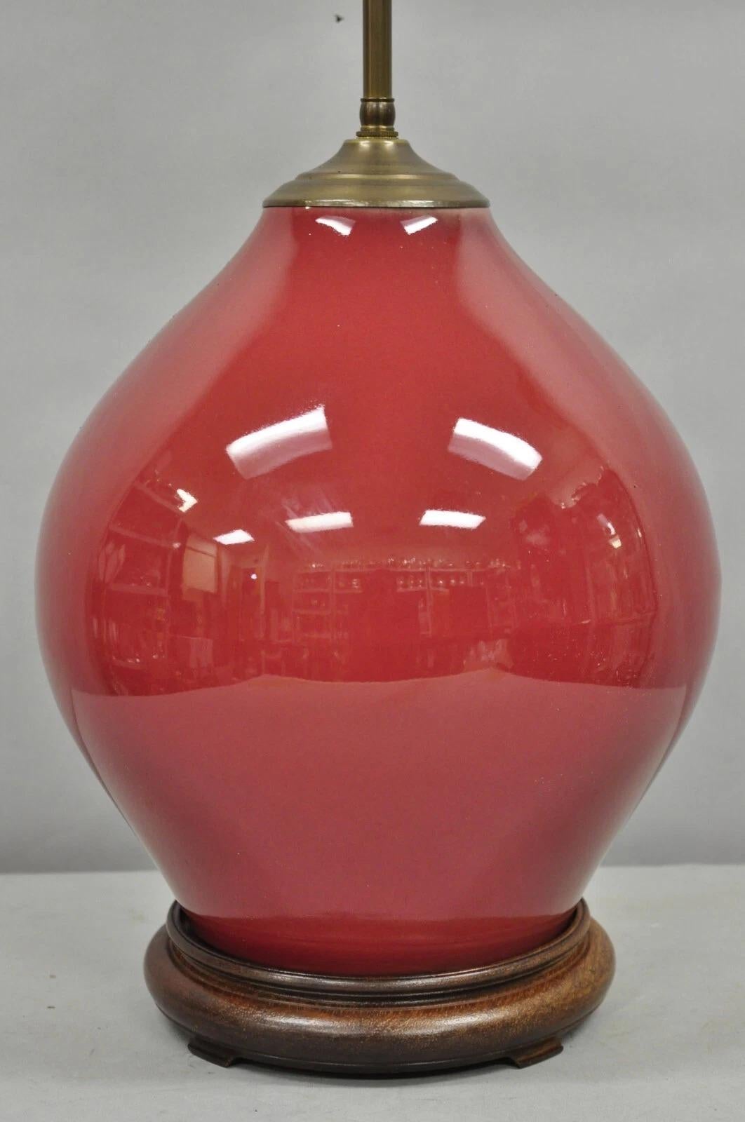 Chinoiserie Antique Chinese Oxblood Red Glazed Porcelain Bulbous Jardinierie Table Lamp For Sale