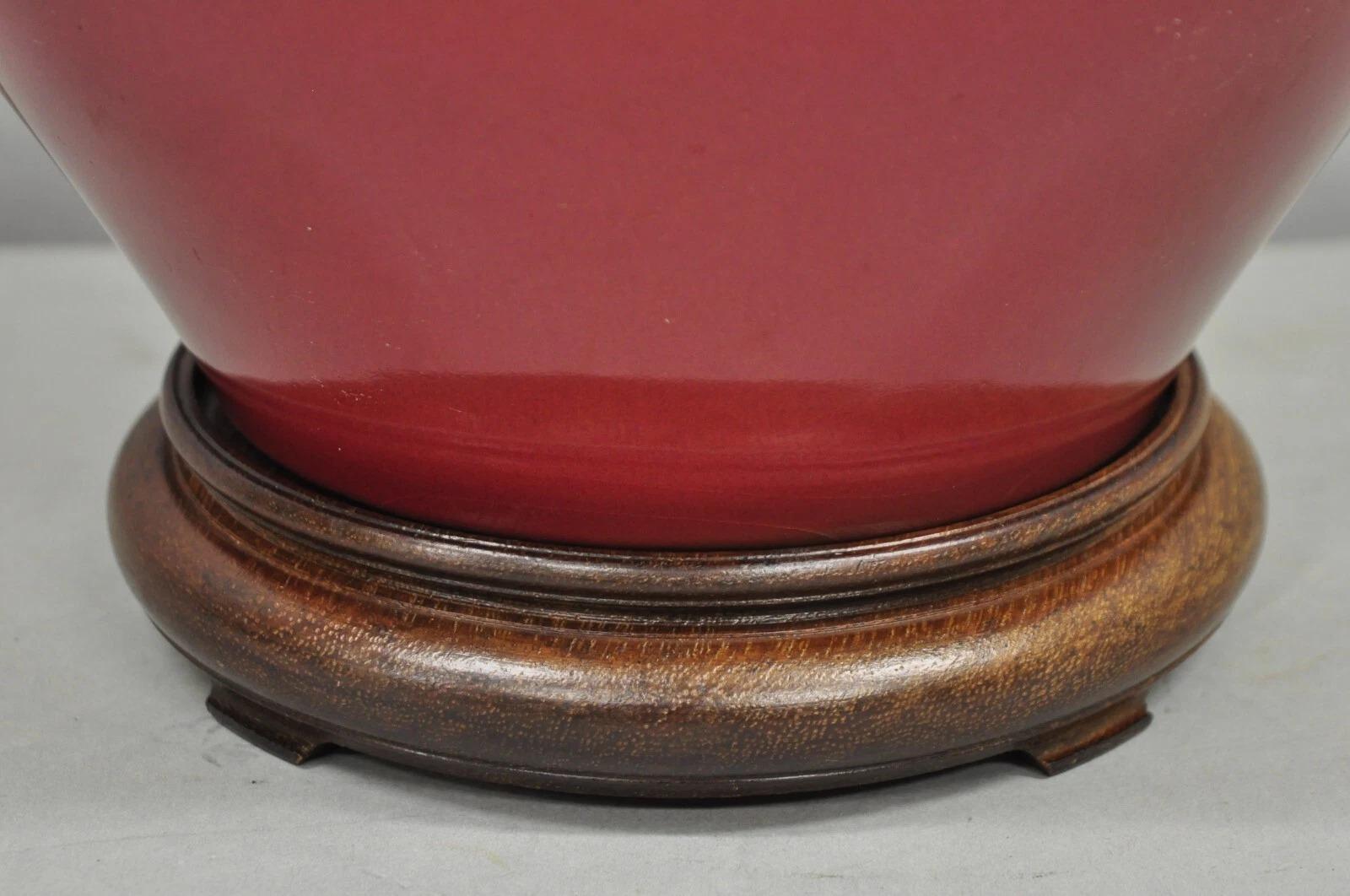 20th Century Antique Chinese Oxblood Red Glazed Porcelain Bulbous Jardinierie Table Lamp For Sale