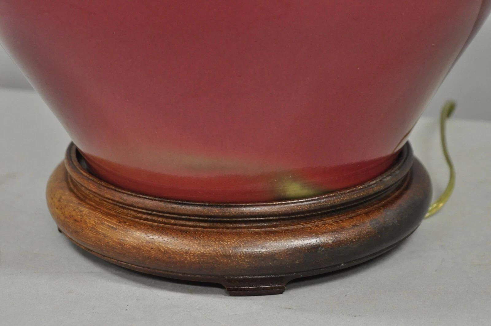 Ceramic Antique Chinese Oxblood Red Glazed Porcelain Bulbous Jardinierie Table Lamp For Sale
