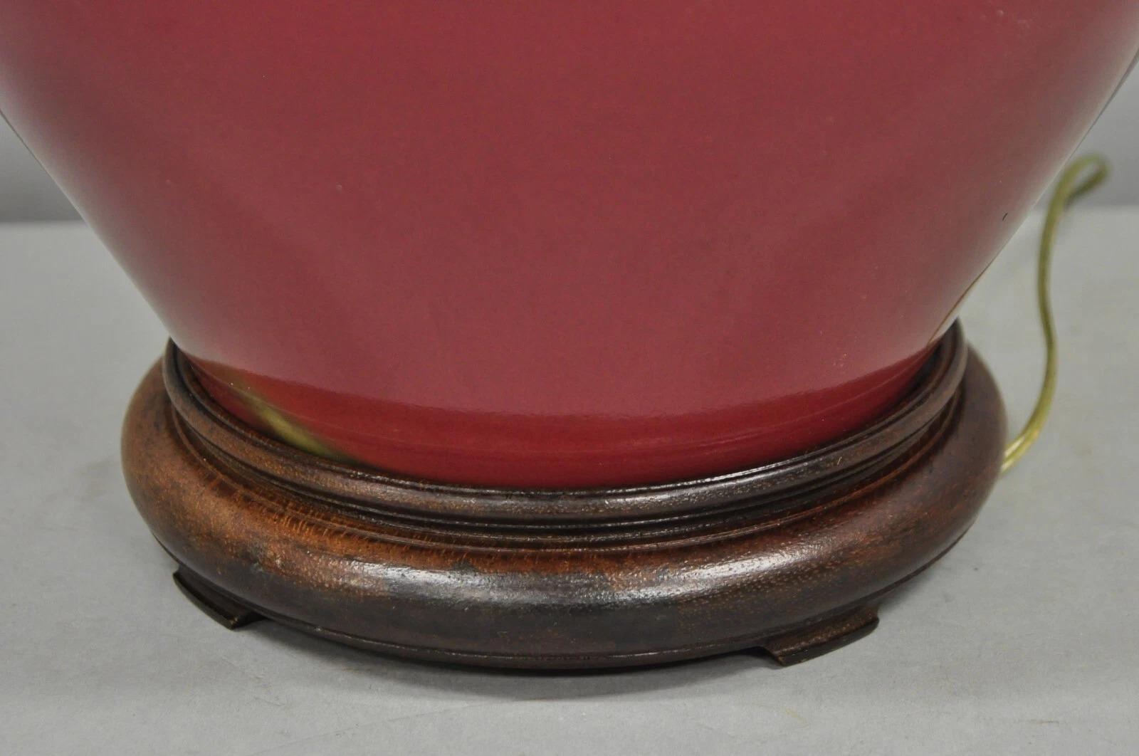 Antique Chinese Oxblood Red Glazed Porcelain Bulbous Jardinierie Table Lamp For Sale 1