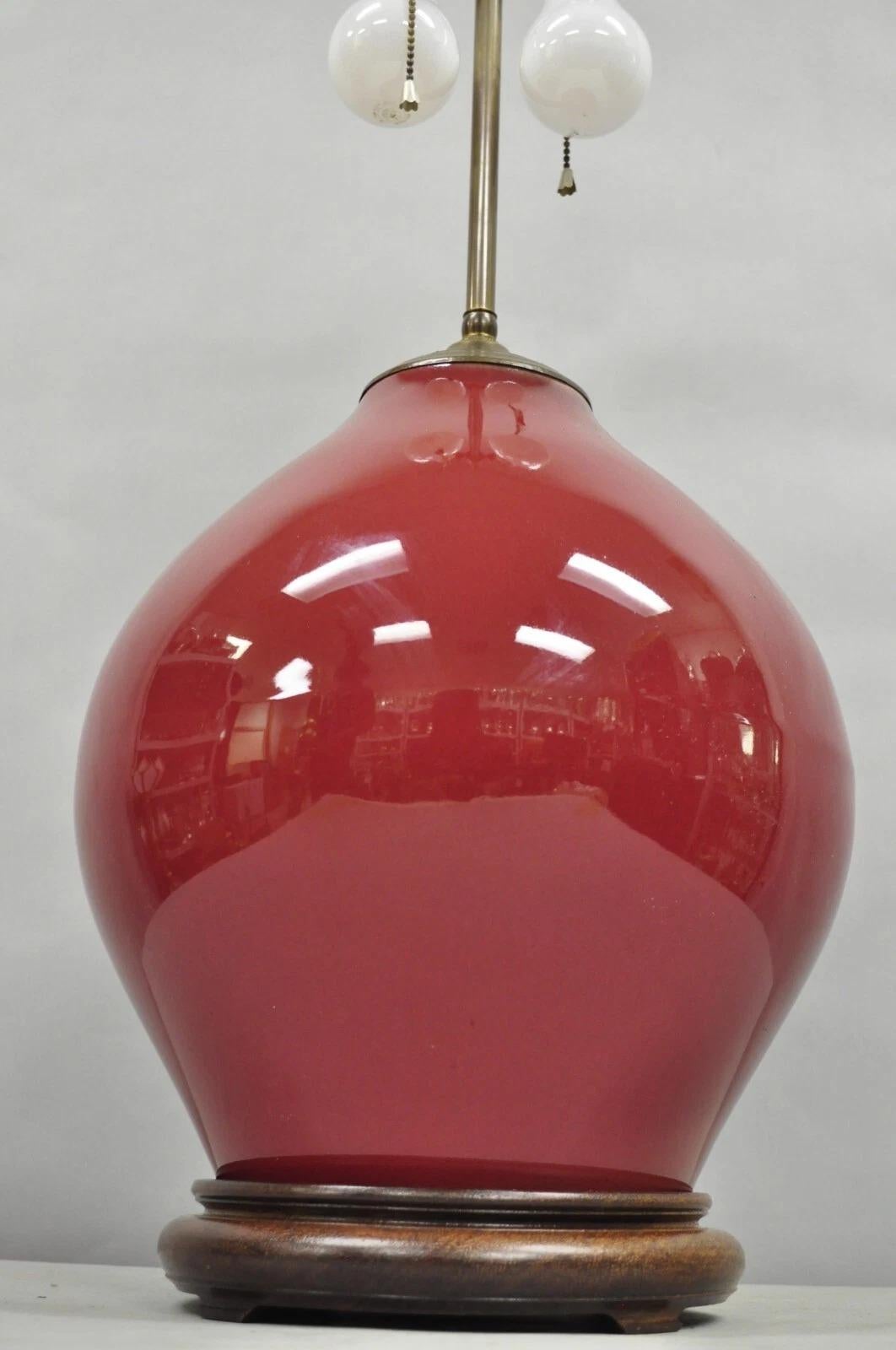 Antique Chinese Oxblood Red Glazed Porcelain Bulbous Jardinierie Table Lamp For Sale 2