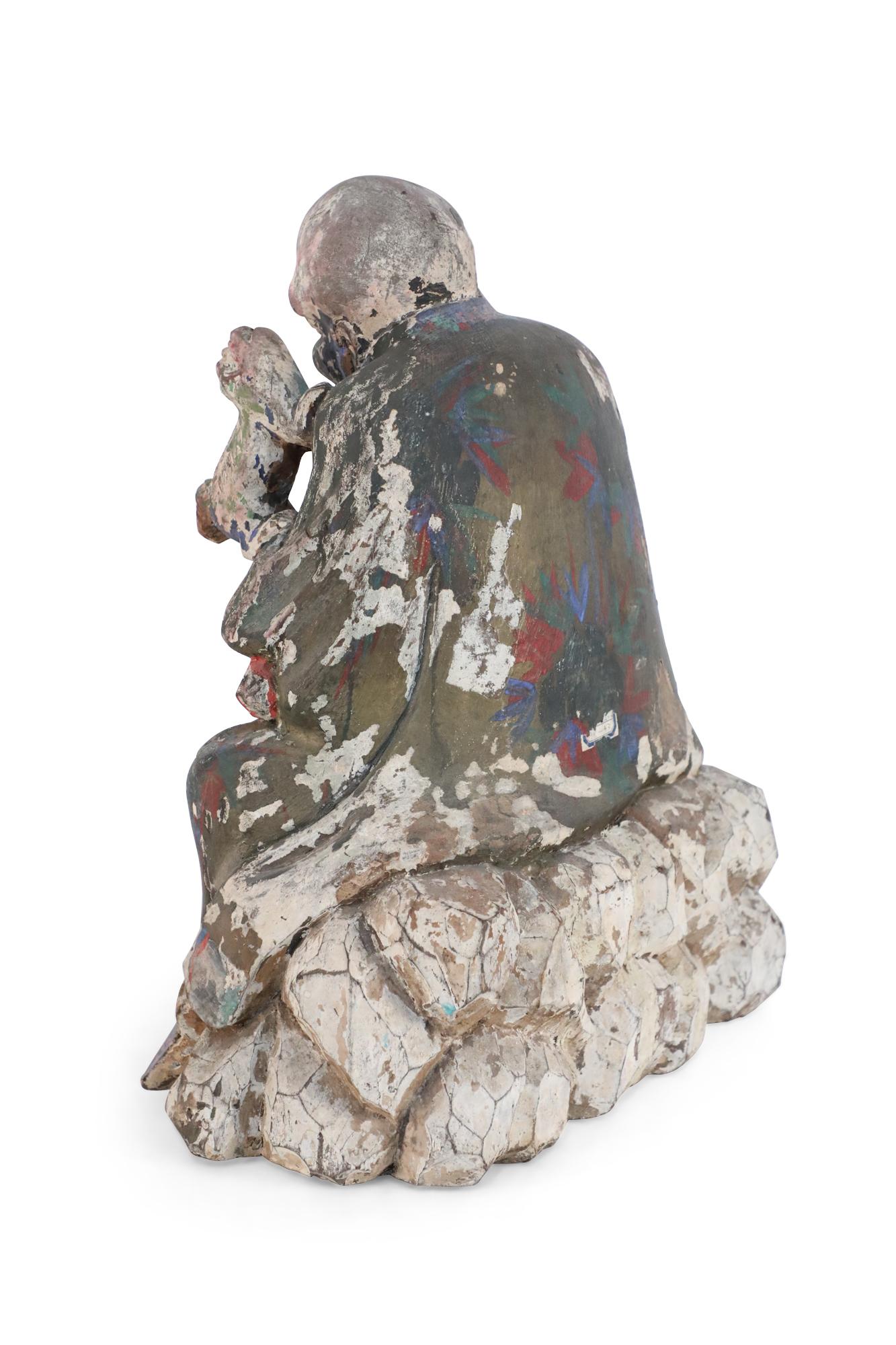Chinese Export Antique Chinese Painted Clay Buddha Statue For Sale