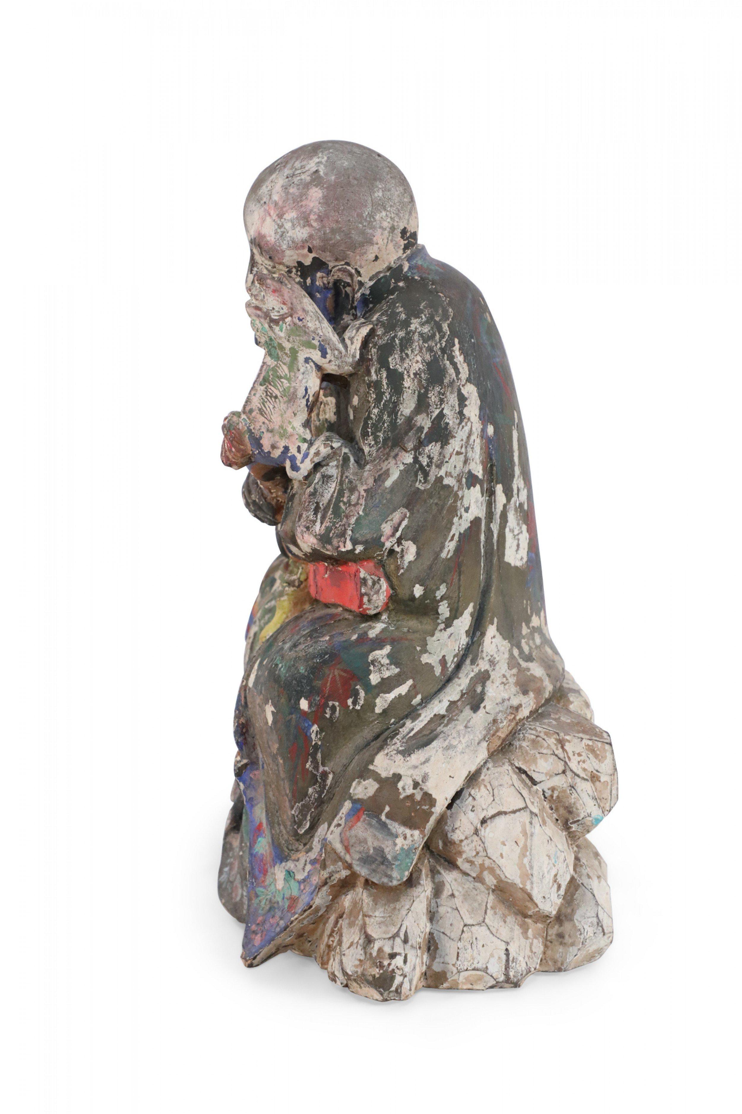 Antique Chinese Painted Clay Buddha Statue In Good Condition For Sale In New York, NY