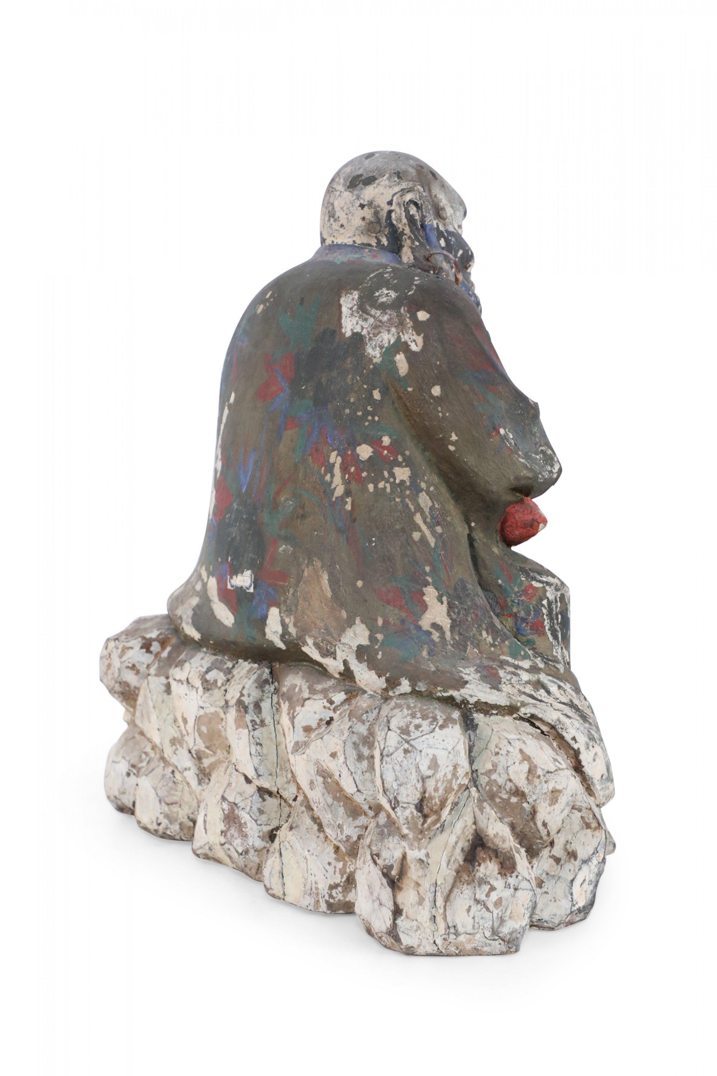 Antique Chinese Painted Clay Buddha Statue For Sale 1