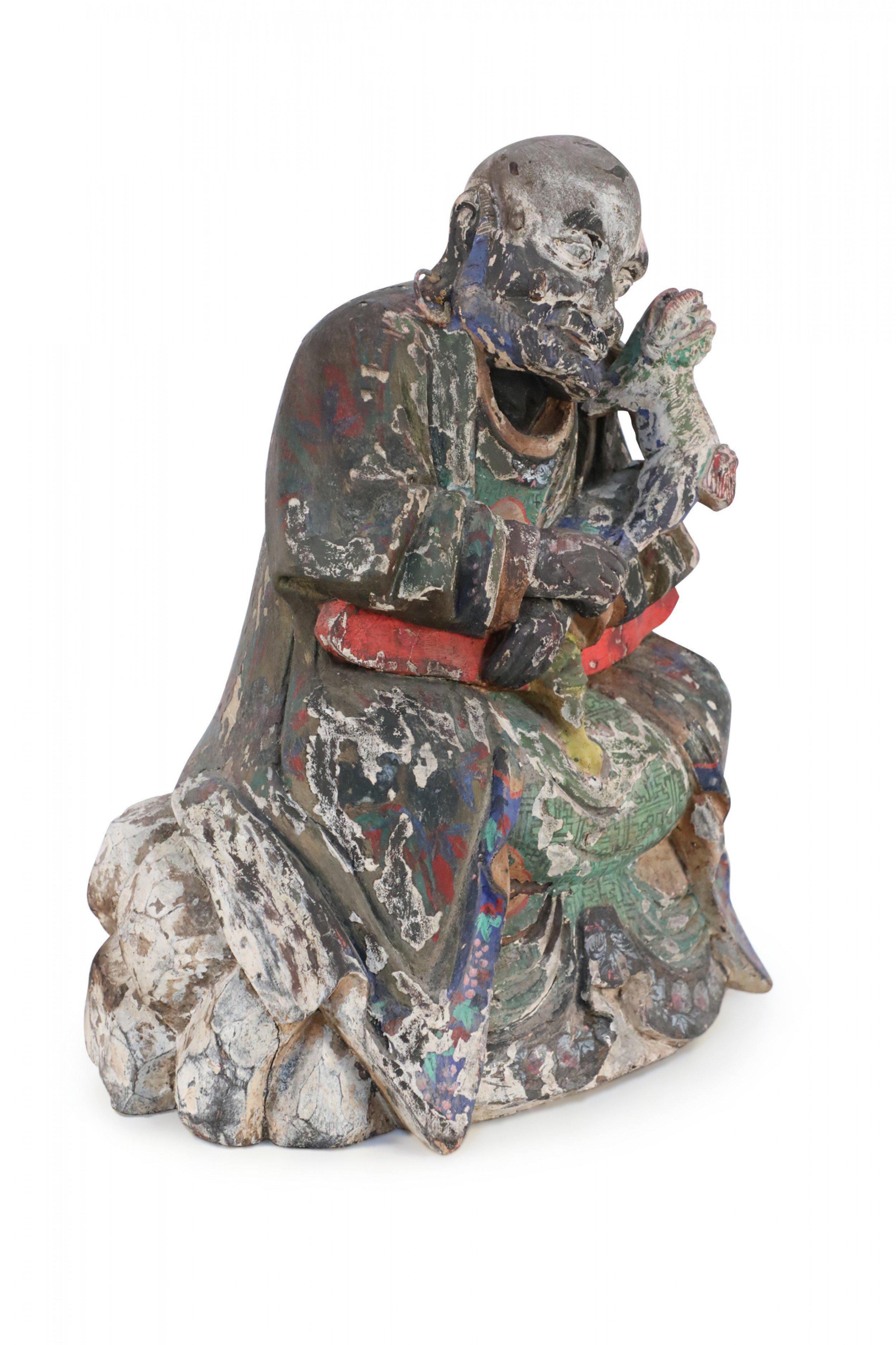 Antique Chinese Painted Clay Buddha Statue For Sale 3