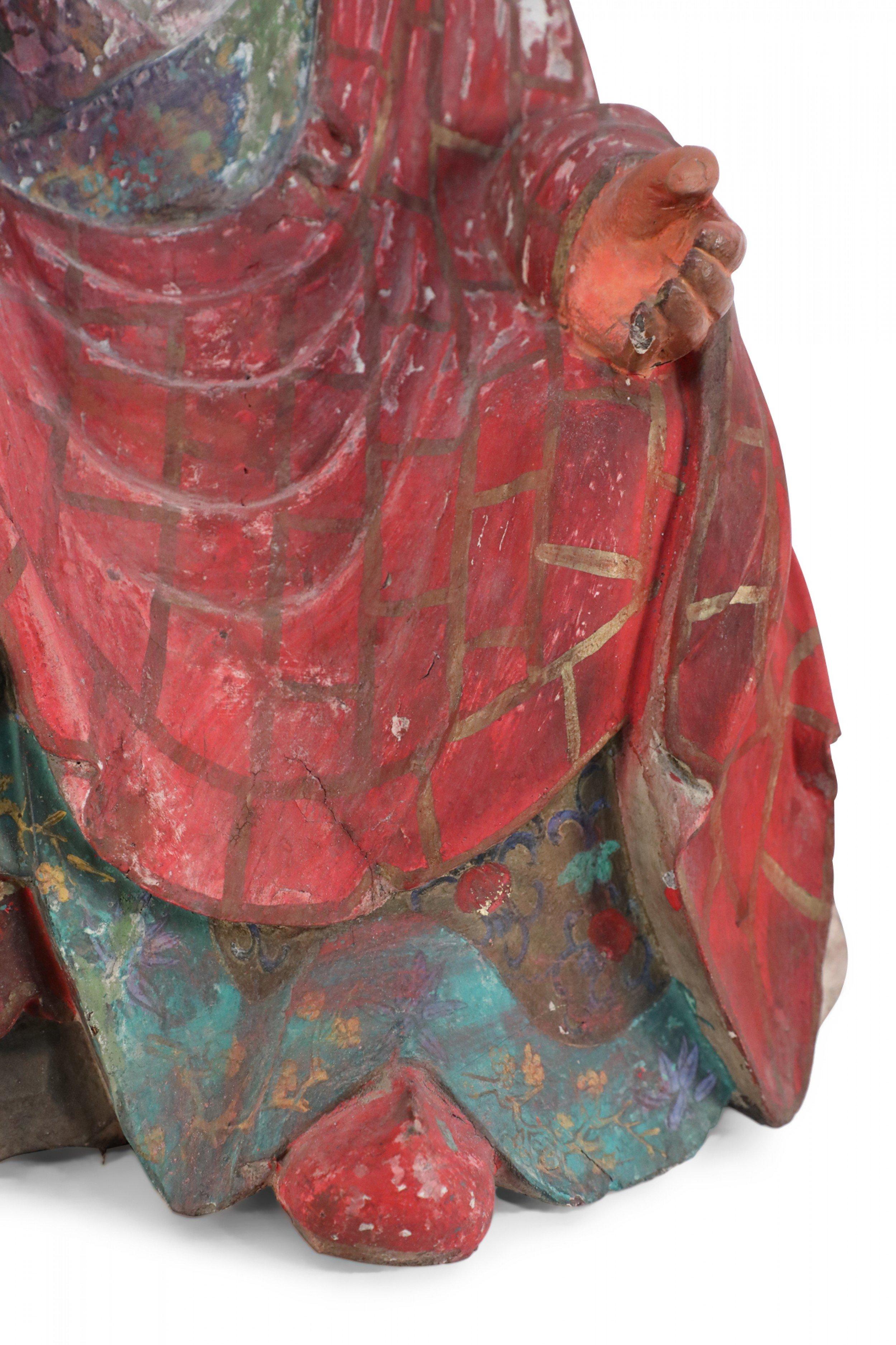 Antique Chinese Painted Clay Buddha Statue with Red Robes For Sale 5