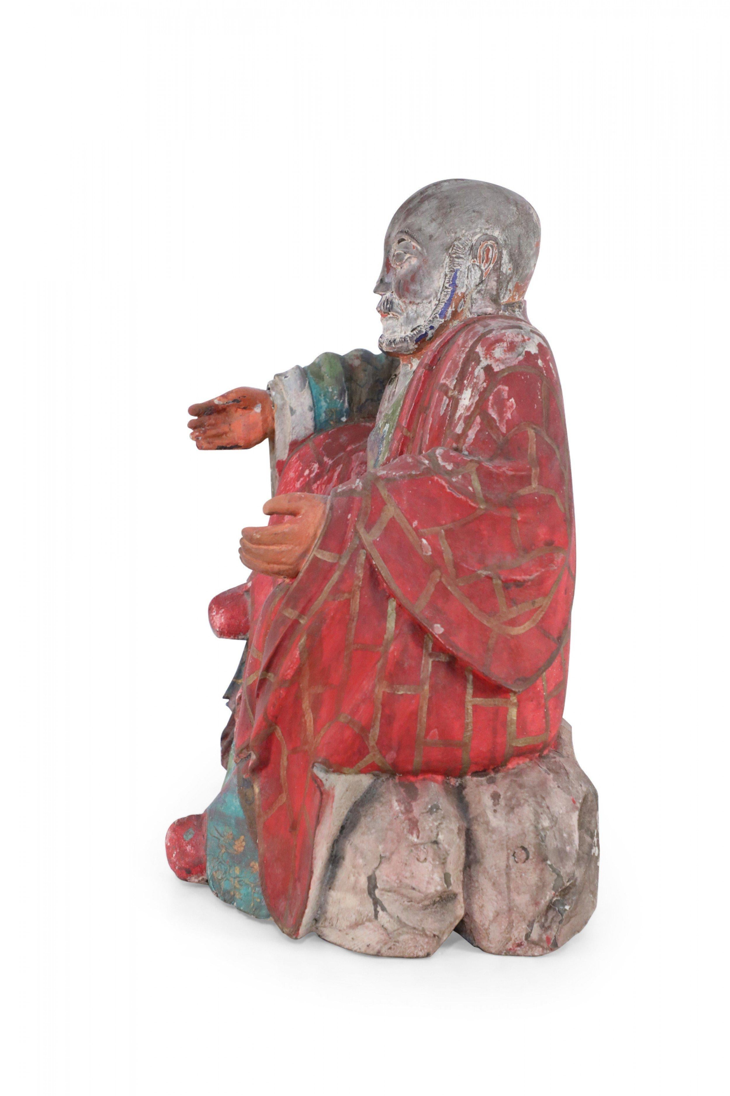 Chinese Export Antique Chinese Painted Clay Buddha Statue with Red Robes For Sale