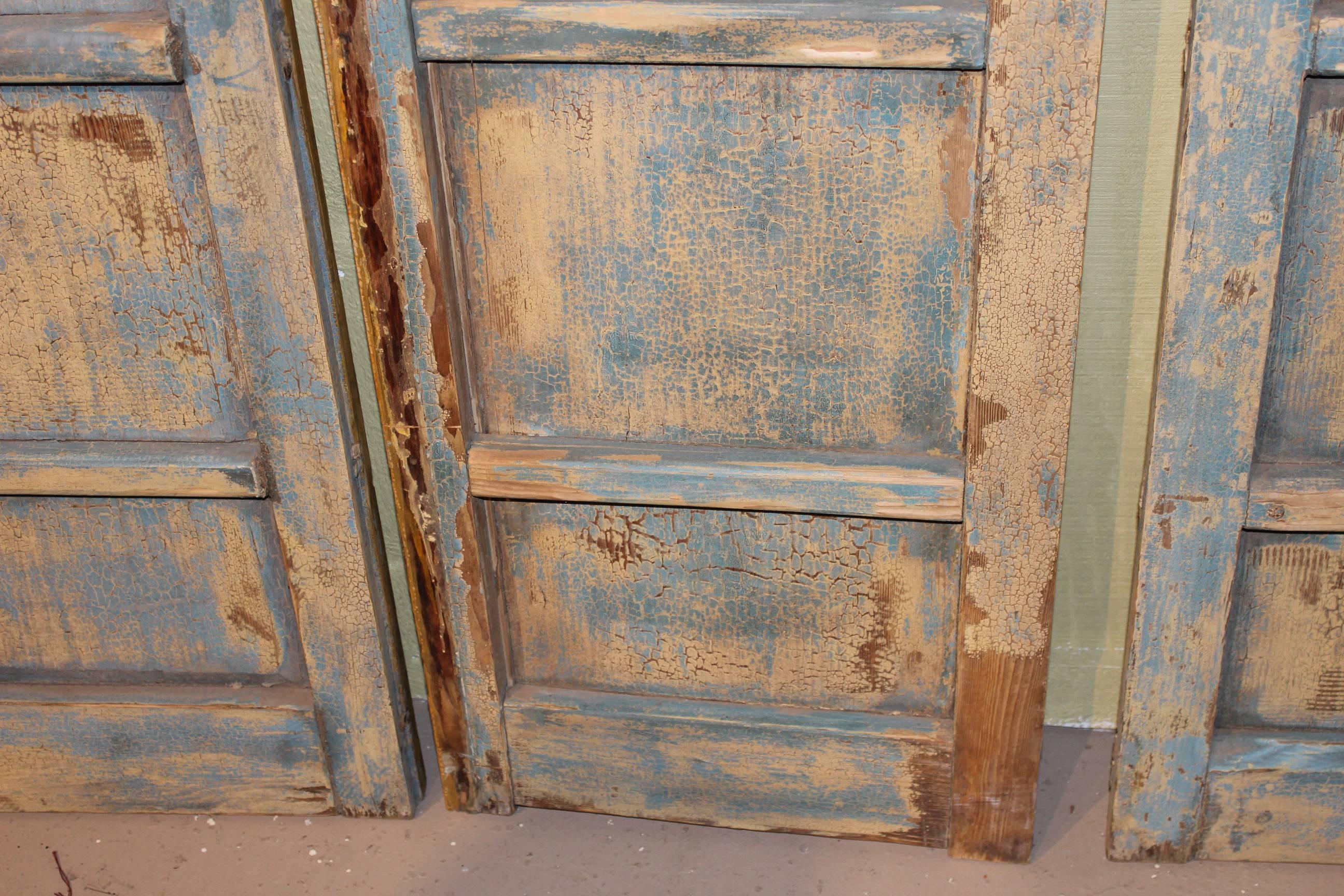 Antique Chinese Painted Four Panel Screen or Doors, Four Lucky Keys, circa 1916 9