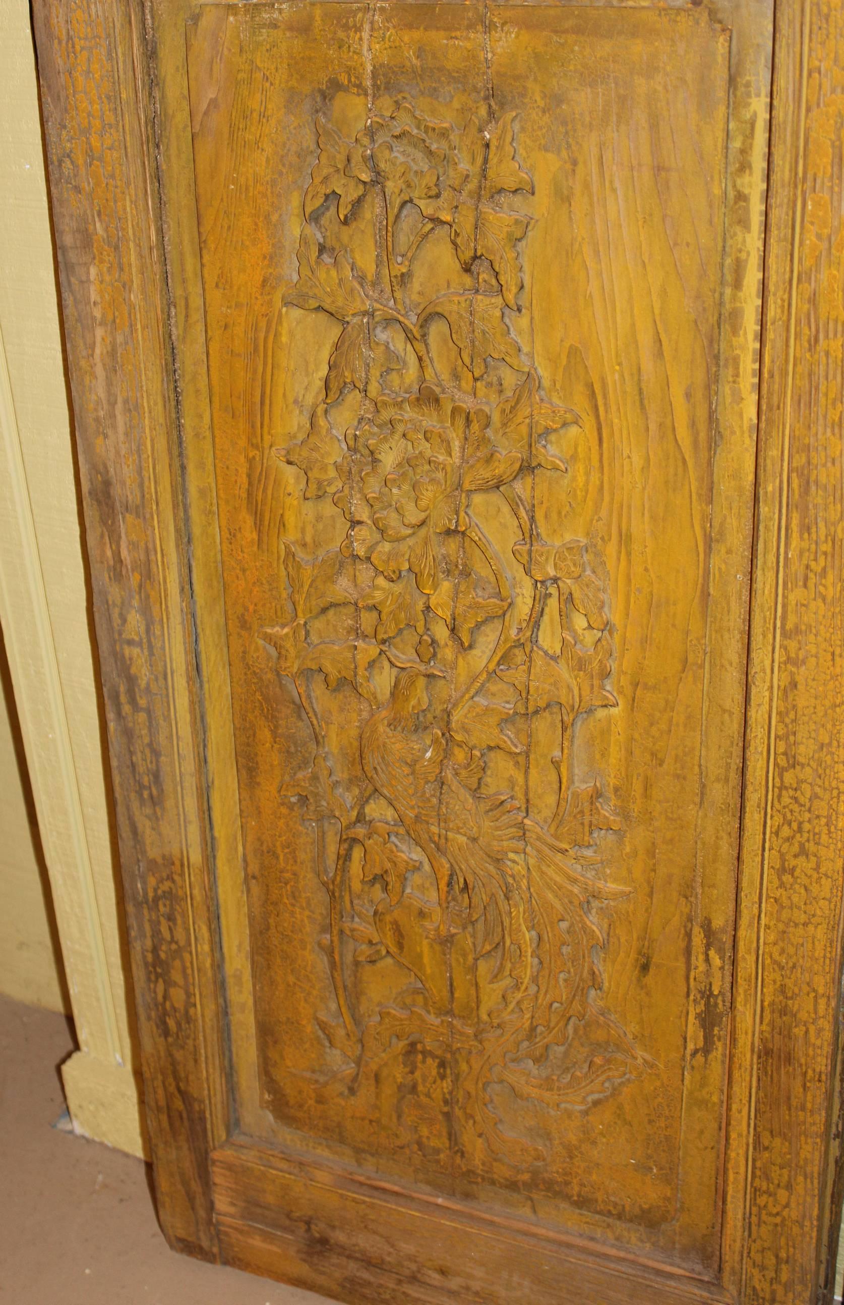 Antique Chinese Painted Four Panel Screen or Doors, Four Lucky Keys, circa 1916 2