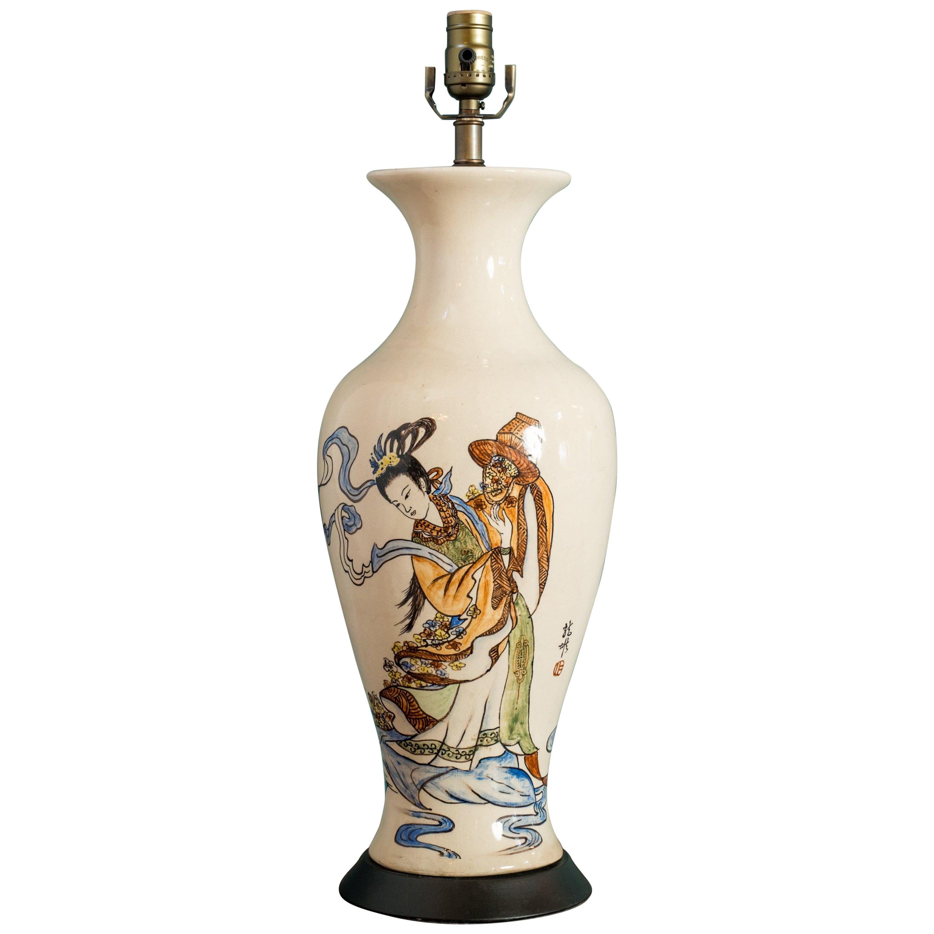 Antique Chinese Painted Vase Lamp