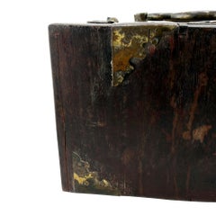Antique Chinese Painted Wood Jewelry Box with Mirror and Brass Fittings