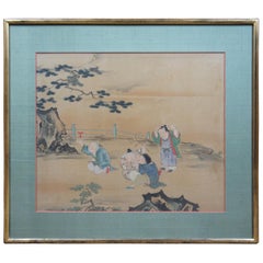Antique Chinese Painting on Silk Landscape Boys Children Playing Figures