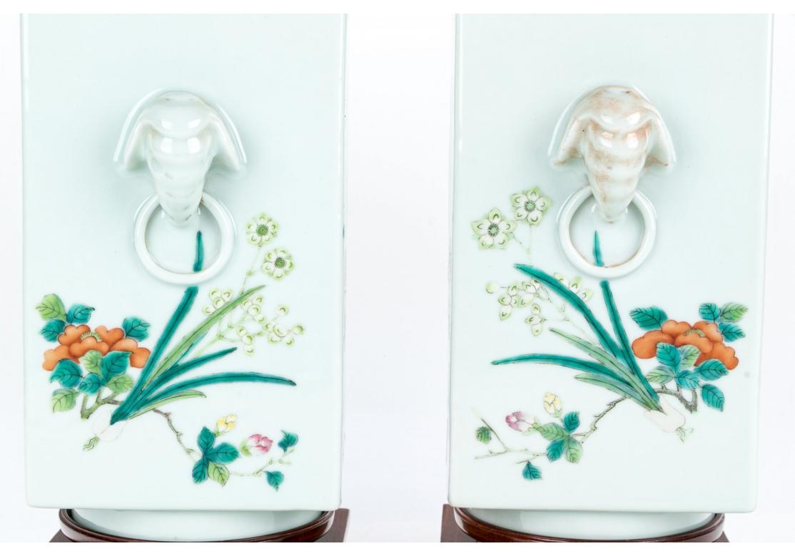 Antique Chinese Pair Of Famille Rose, “Cong” Form, Porcelain Vases, Qing Dynasty For Sale 9