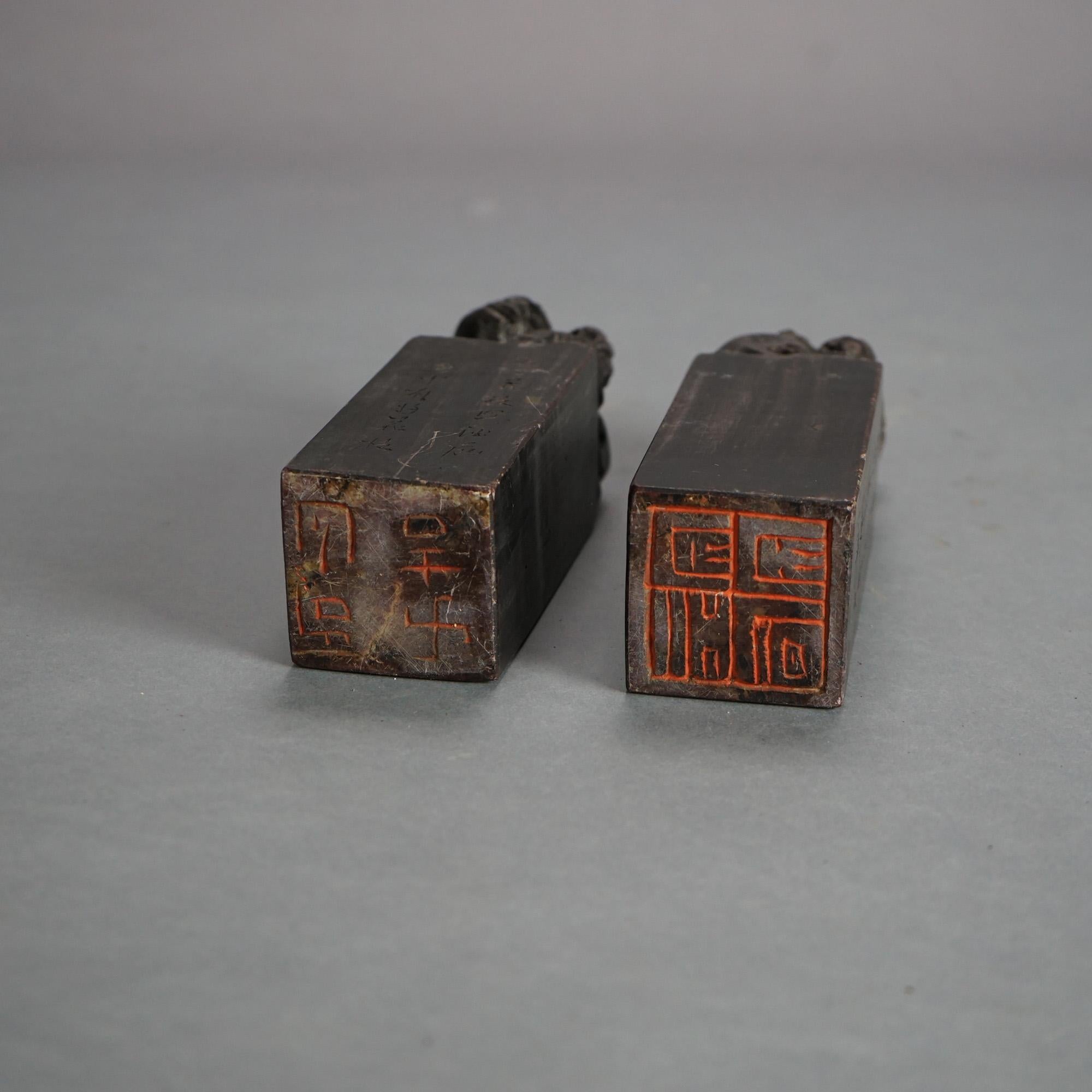 Antique Pair of Chinese Hardstone Figural Foo Dog Ink Stamps C1930

Measures - 7.5