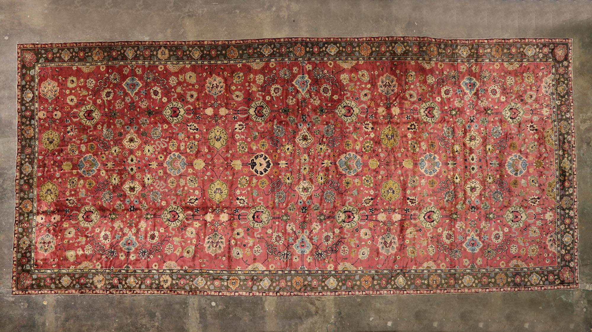 Wool Antique Chinese Tabriz Rug Hotel Lobby Size Carpet For Sale
