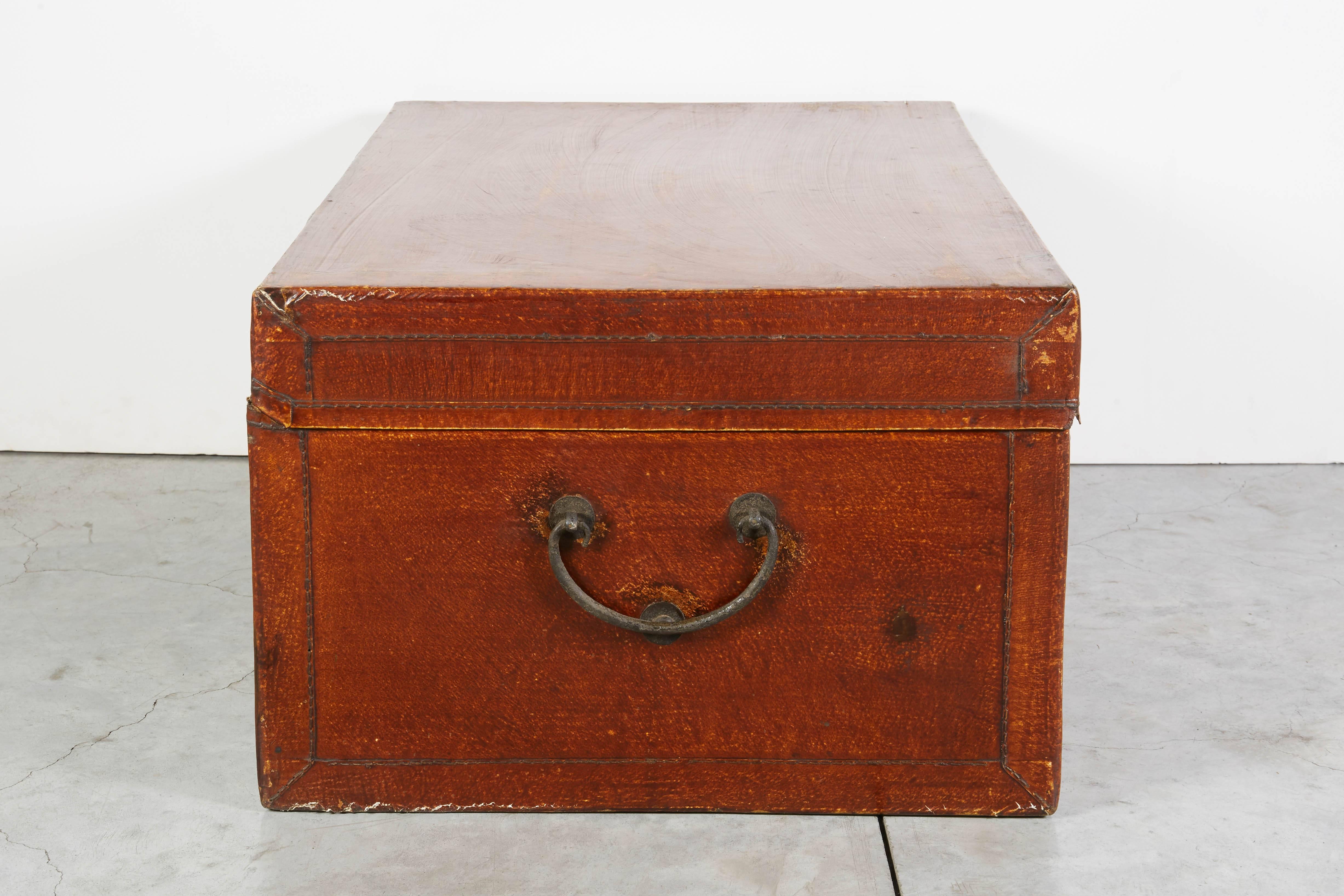 Antique Chinese Parchment Leather Trunk For Sale 6